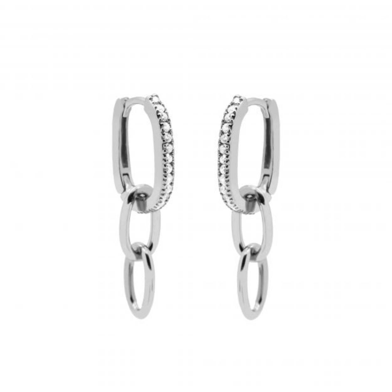 Plain Hinged Hoops Dangling Zirconia Square Silver 12MM. De hoepel heeft een diameter van 12MM. Verkrijgbaar in zilver of met een 14K gouden of roségouden plating.