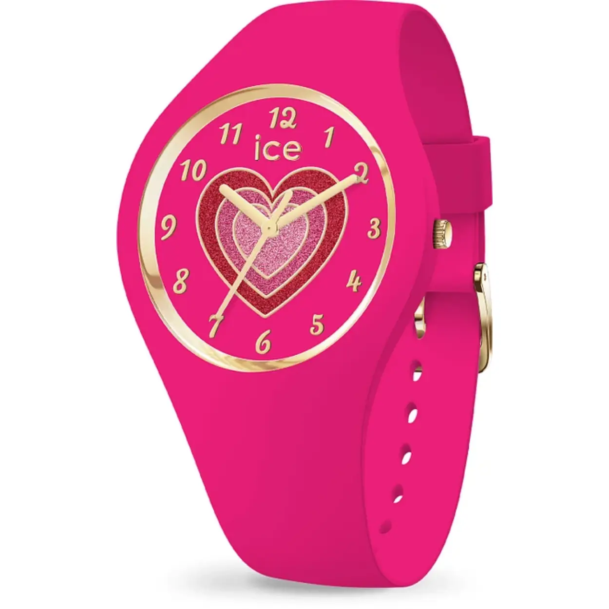 Op zoek naar een trendy en opvallend horloge? Dan is de ICE WATCH FANTASIA LOVE 022460 de perfecte keuze voor jou! Dit prachtige horloge heeft een analoge tijdaanduiding en een quartz uurwerk, waardoor je altijd precies weet hoe laat het is.

De diameter van de kast is 31 mm en de hoogte is 10 mm, waardoor dit horloge perfect is voor zowel smalle als bredere polsen. De ronde behuizing is uitgevoerd in een opvallende roze kleur en gemaakt van stevig kunststof, waardoor het horloge lichtgewicht en comfortabel is om te dragen.

De wijzerplaat van de ICE WATCH FANTASIA LOVE 022460 is ook roze van kleur en het glas is gemaakt van mineraal, wat zorgt voor een goede bescherming tegen krassen en stoten. De bijpassende roze siliconen band is niet alleen stijlvol, maar ook erg duurzaam en prettig om te dragen.
