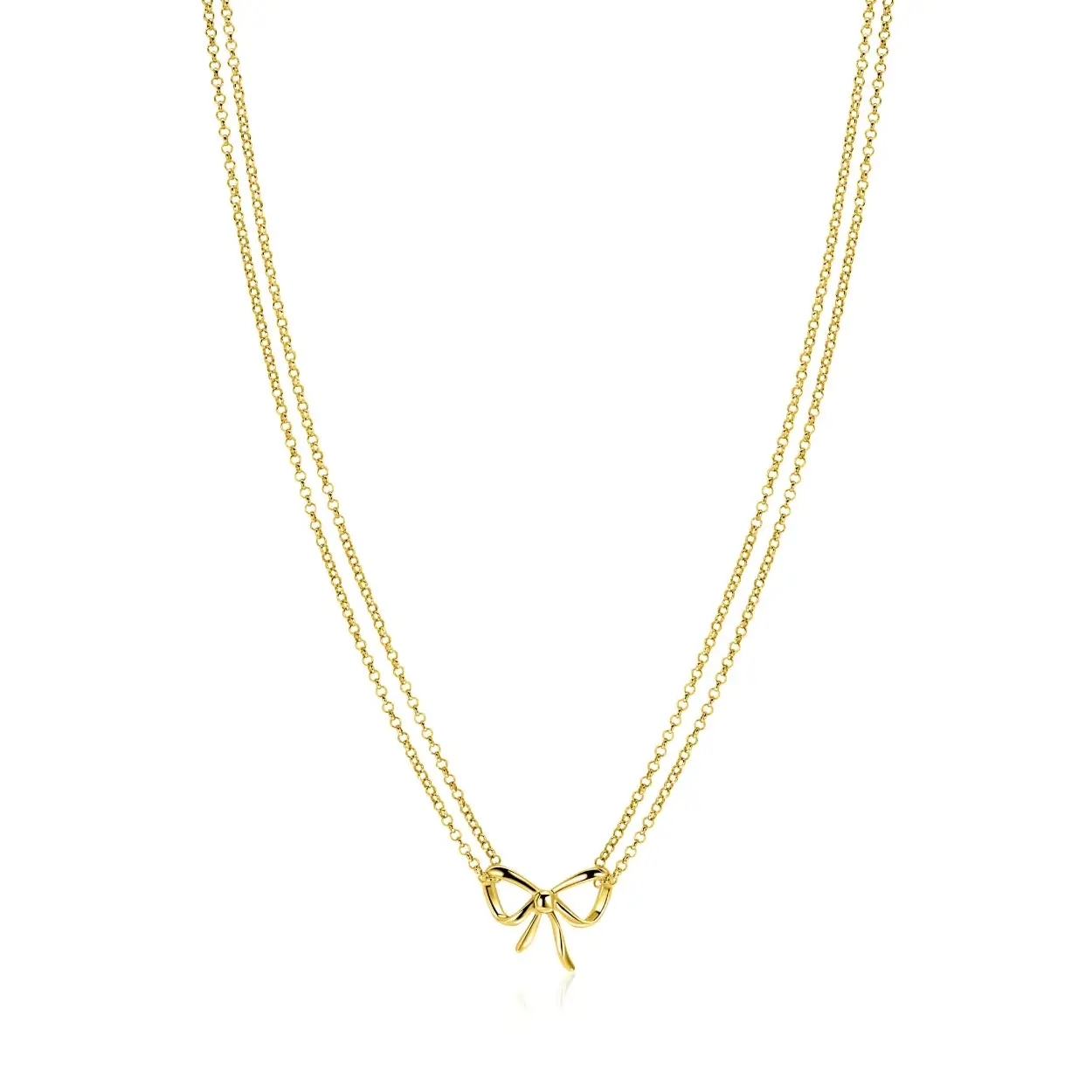 ZINZI gold plated zilveren multi-look ketting met opvallende strik (15mm). De lengte van de ketting is te variëren tussen de 40 cm en 43 cm. De ketting is vervaardigd van eerste gehalte zilver (925) en extra geel verguld.