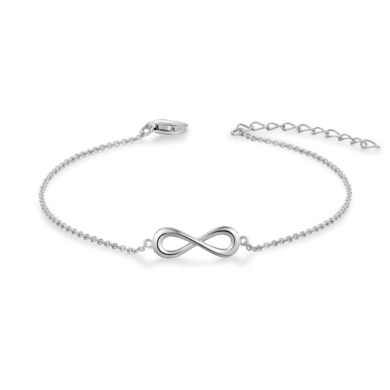 Mooie Zilveren anker schakel armband met in het midden het Infinity teken. 
Lengte: 17 cm + 3 cm.

Leuk om te combineren met de bijpassend 
collier N1108