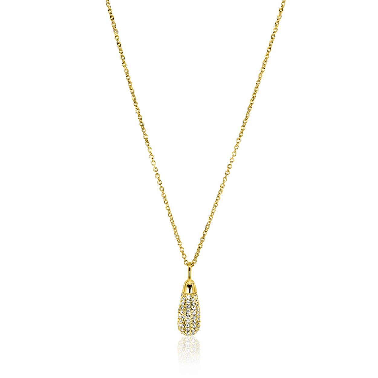 23mm ZINZI gold plated zilveren druppel hanger, bezet met witte zirkonia's ZIH2669Y (zonder collier).