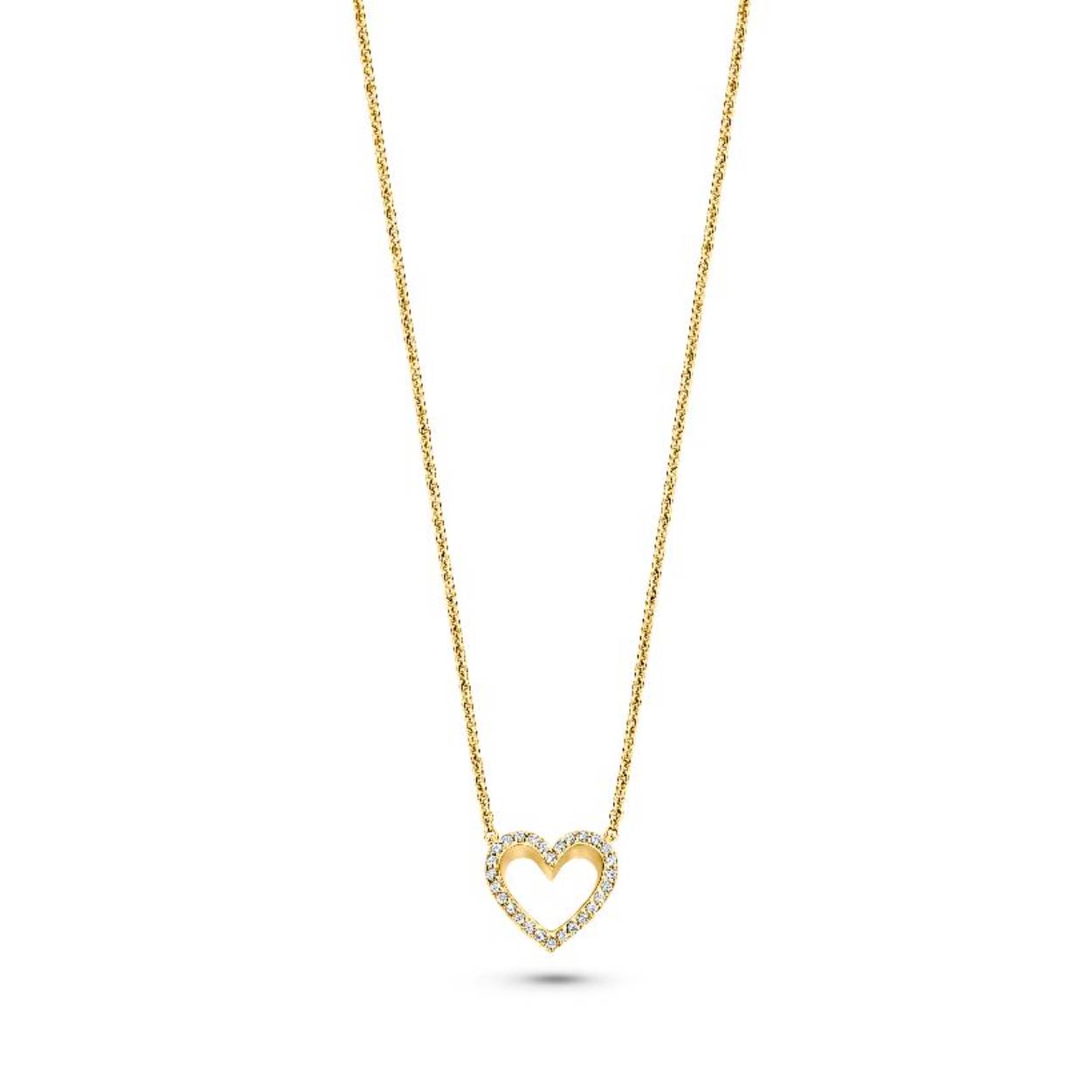 FJF Jewellery collier zilver goldplated met hart zirkonia's 