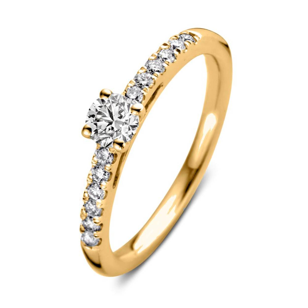 Gouden ring Mary RA15700050-55 is een absoluut plaatje om te zien. Deze moderne klassieker bevat een prachtige briljant in vierpootszetting omgeven door fijnere briljanten in de scheen. Dankzij de open zetting vangt de diamant veel licht en schittert hij optimaal. Mary is prachtig te combineren met  een gladde of diamanten rijring. Probeer haar voor extra sparkle bijvoorbeeld eens samen met ring Millie.

Gouden dames ring 18 krt. goud 
- 100% diamant -

Lab grown diamonds

Echte diamant, maar gemijnd in een laboratorium boven de grond in plaats van diep onder de aardkorst. Optisch, kwalitatief, esthetisch en qua (chemische) eigenschappen zijn diamanten uit een mijn of uit een laboratorium exact gelijk. De herkomst maakt in dat opzicht dus niets uit, maar met laboratorium diamant kiezen wij voor een ecologisch en ethisch verbeterd proces.