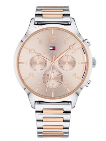 Dit Tommy Hilfiger Emmy bicolor horloge is een trendy en dames horloge. Het horloge heeft een rosé bicolor vergulde stalen kast en een bicolor vergulde stalen schakelband. Het Emmy TH1781876 dames horloge heeft een zilverkleurige wijzerplaat met rosekleurige en blauwe accenten, een dag-, datum en 24-uuraanduiding. Het Tommy Hilfiger horloge heeft mineraal glas, is waterdicht tot 3 atm en wordt geleverd met een originele Tommy Hilfiger horloge box.