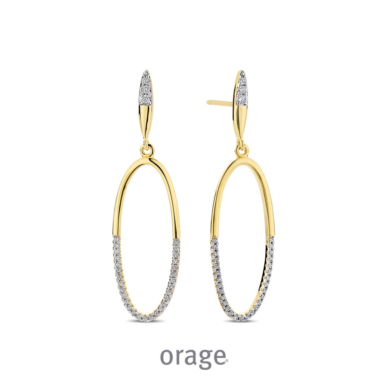 Goudkleurige oorhangers met zirkonia's van het merk Orage
Materiaal: 925 zilver, verguld
Bijhorende armband en ketting met hanger ook verkrijgbaar