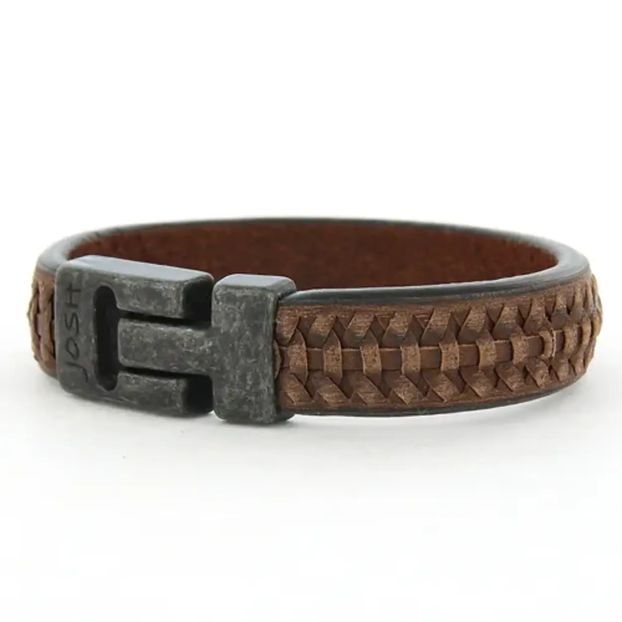 Josh armband brown gevlochten leer met een vintage black sluiting maat 21