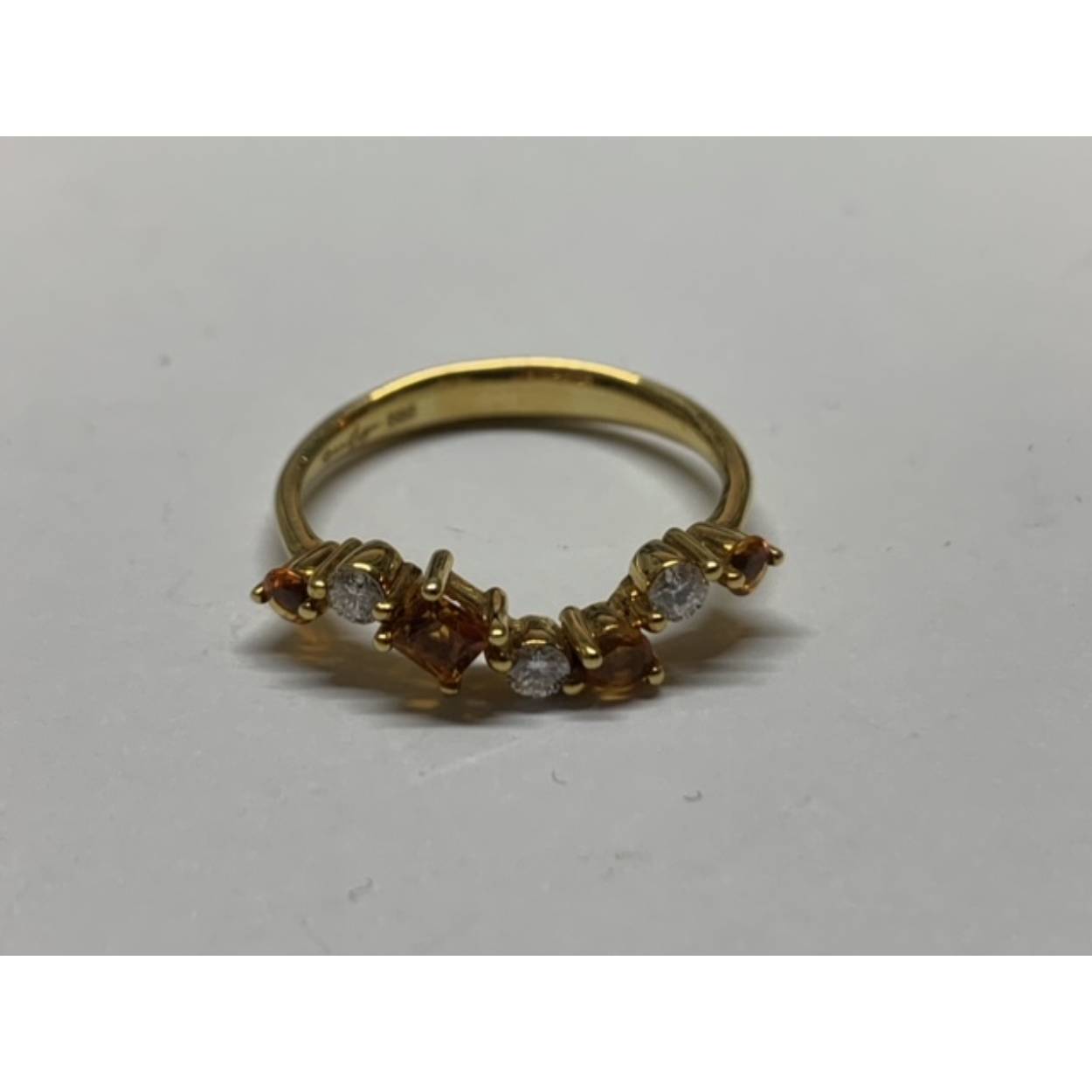 14 Karaat geel gouden citrien ring met diamant 