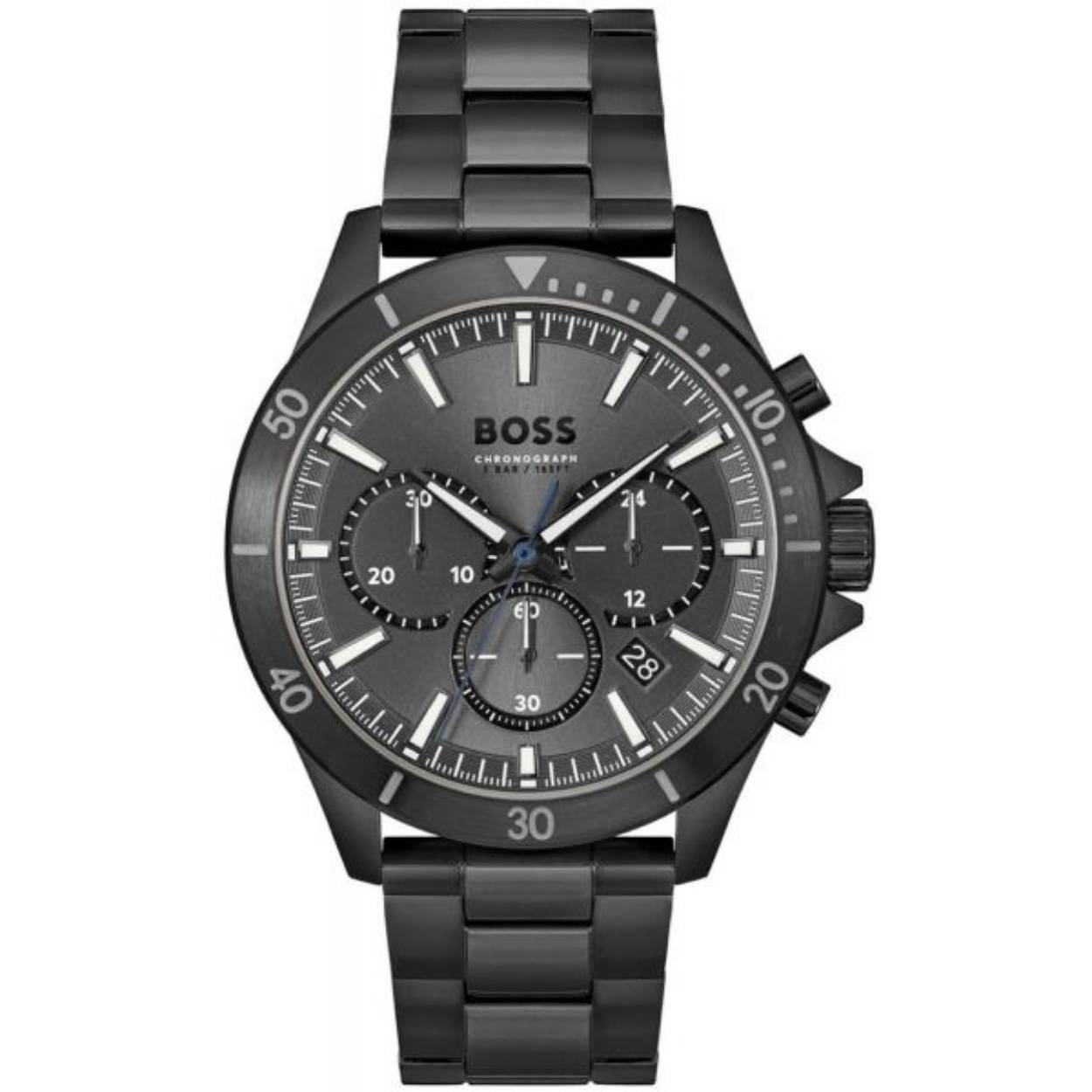 BOSS HB1514058 TROPER 44mm  
Dit BOSS horloge uit de Troper serie met artikelnr: HB1514058 heeft een luxe uitstraling. Het herenhorloge heeft een zwarte stalen horlogekast met een bedrukte bezel en een grijze wijzerplaat met chronograaf en datumaanduiding. De lumibrite wijzers en streepjes geven het horloge een sportieve uitstraling. Aan de kast zit een zwarte stalenband met een vouwsluiting. De kast van het horloge heeft een doorsnee van 44mm met mineraalglas en is 5 ATM. 

HET MERK:
HUGO BOSS is afgestemd op levensstijlen waar het gaat om kwaliteit en precisie. Het wereldwijde fashionlabel is verdeeld in twee merken: BOSS en HUGO. Het merk BOSS biedt geavanceerde, moderne horloges gericht op kwaliteit en design om een onberispelijke look te creëren – of het nu zakelijk, casual of sportief is. De horloge collectie van BOSS is perfect afgestemd op levensstijlen waar het gaat om kwaliteit en precisie. BOSS is op maat gemaakt in een onberispelijke stijl.

Blijf stijlvol bij de tijd. Voor de BOSS-vrouw is stijl het handelsmerk en draait alles om
details. Breng uw look naar een hoger niveau met onze nieuwe en kenmerkende horlogecollectie.

SPECIFICATIES:
- Mineraalglas
- Ronde kastvorm, Ø 44mm
- Zwarte stalen horlogekast
- Grijze wijzerplaat
- Zwarte schakelband