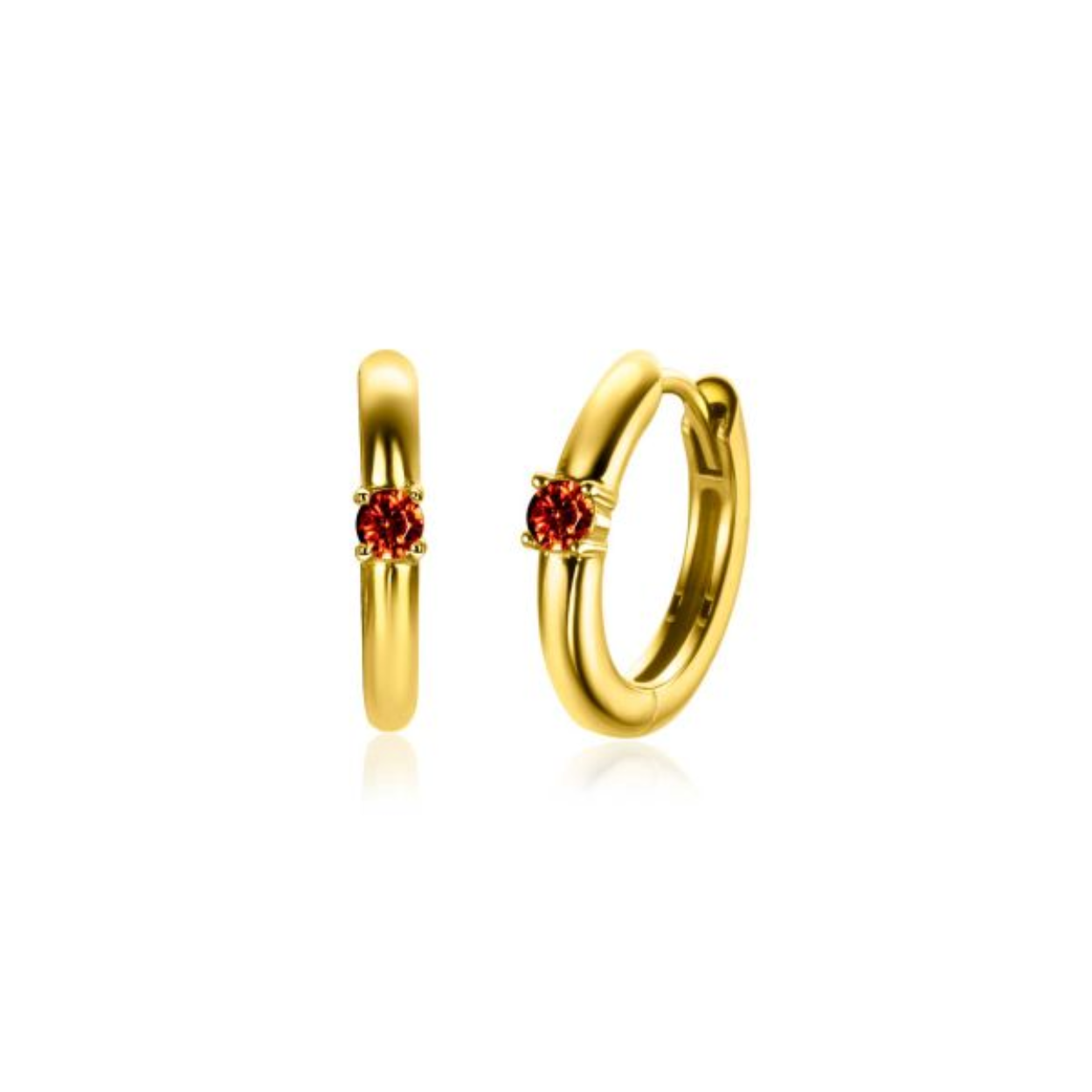 JANUARI oorringen 13mm gold plated met geboortesteen rood granaat zirconia