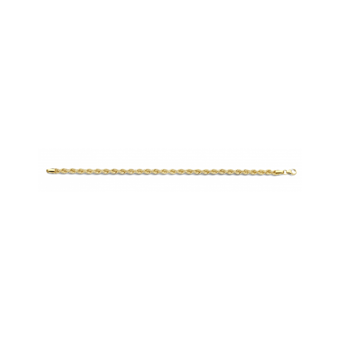14krt geelgouden armband met zilverkern. Schakel: Koord. Diameter: 4mm. Lengte: 21cm.