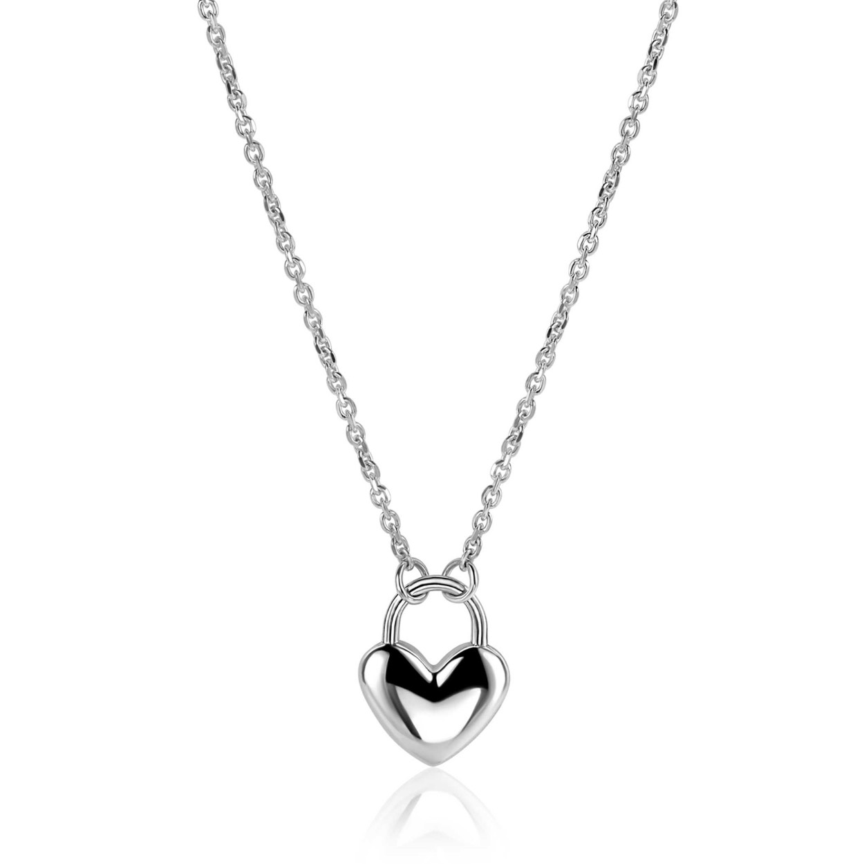 ZINZI zilveren schakelketting met een hartvormige slot hanger in het midden. Het gladde hart is 18mm breed. Maak je look helemaal compleet met de bijpassende armband. De lengte van de ketting is te variëren tussen de 42 cm en 45 cm. De ketting is vervaardigd van eerste gehalte zilver (925) en voorzien van een extra rodiumlaag voor een langdurige glans.
