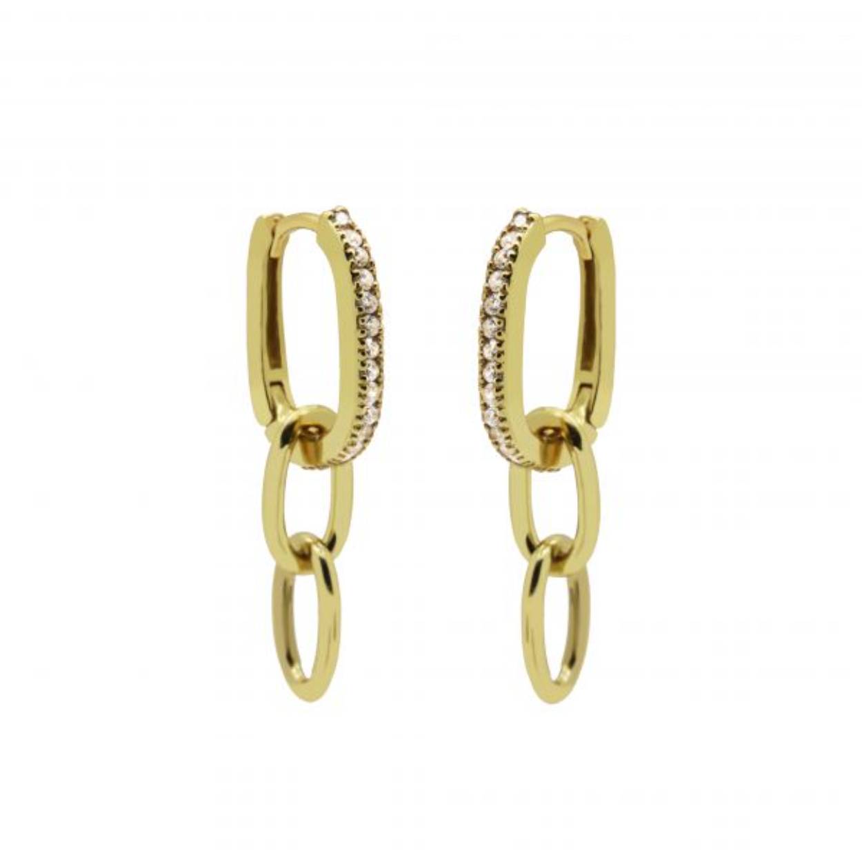 Karma oorringen Plain Hinged Hoops Dangling Zirconia Square Goldplated 12MM