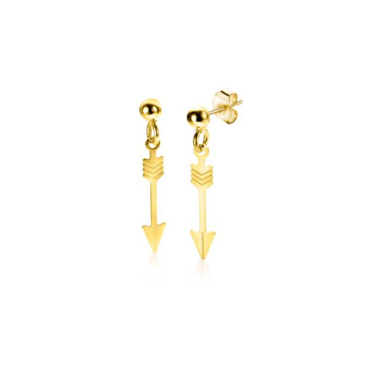 ZINZI Gold 14 karaat gouden oorstekers 21mm met bungelende pijl. Vervaardigd van geheel 14 karaat goud (585).