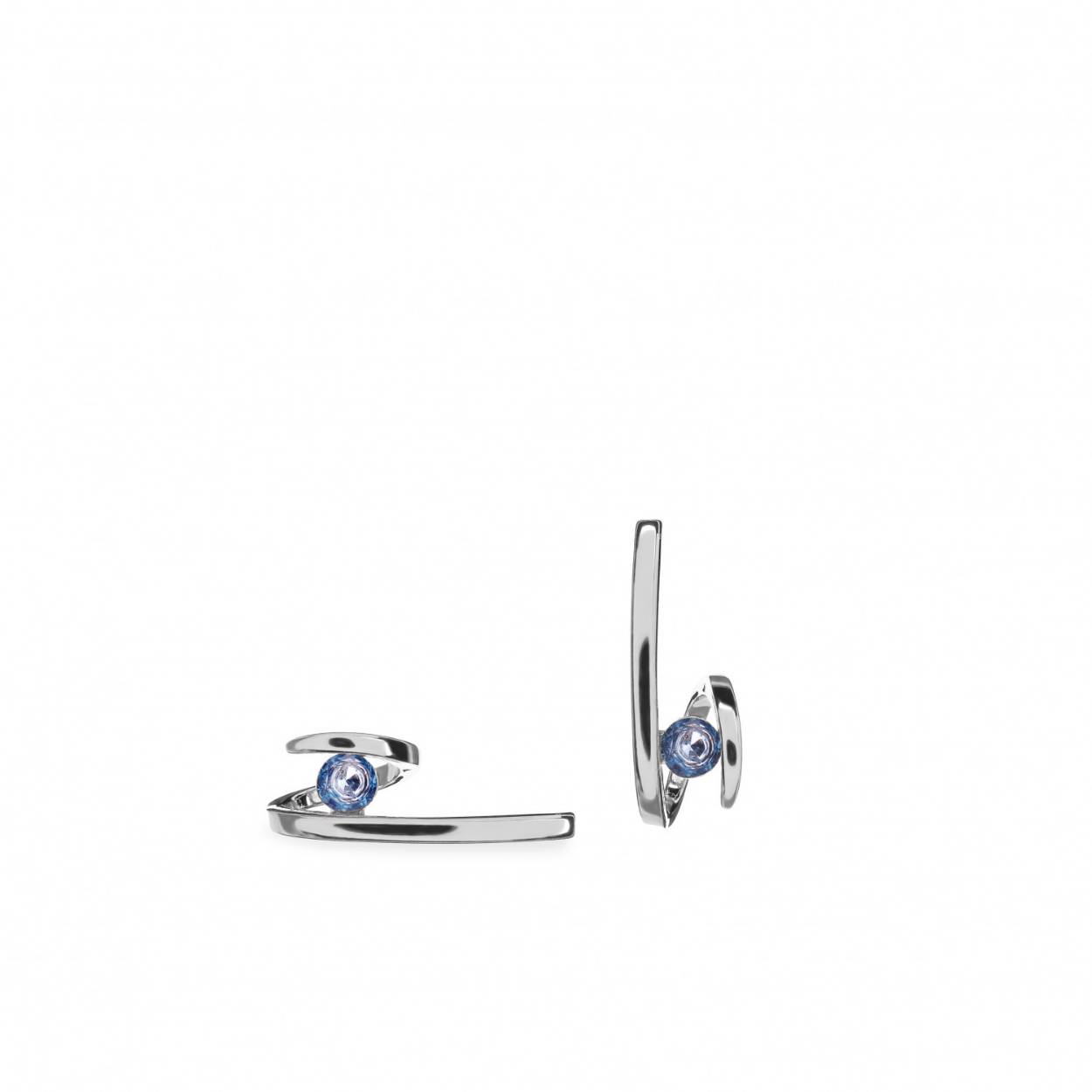  different design of the latest trend, perfect to wear with your most sophisticated looks. ZIG-ZAG design smooth silver earrings with blue gem detail. Perfect for adding a touch of subtle color to your looks!