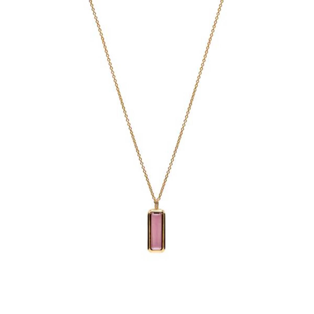 Zilver vergulde collier met hanger voorzien van rechthoekig gekleurd zirkonia