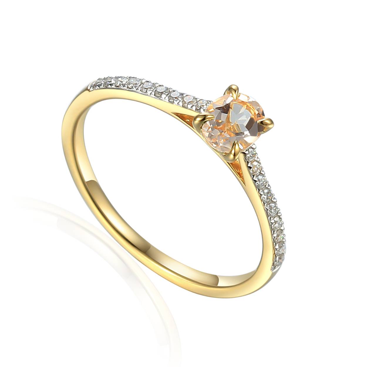 gouden ring met roze saffier en diamant 0,08