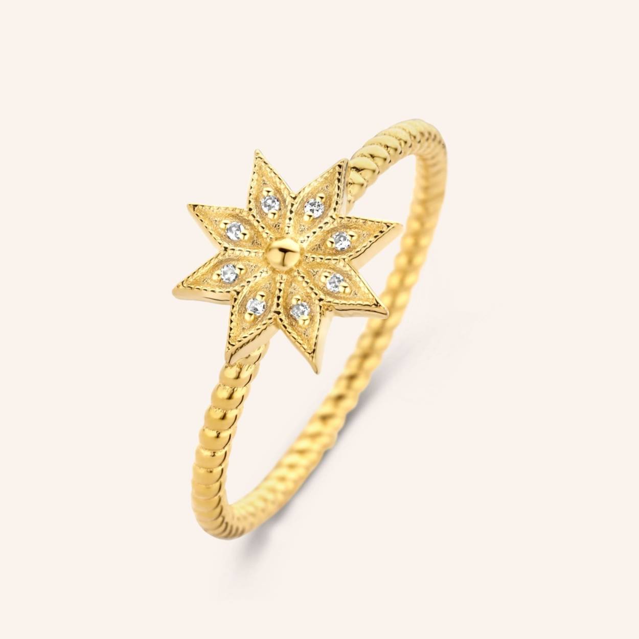 snow flower ring zilver plated gold 0.024cts brilj