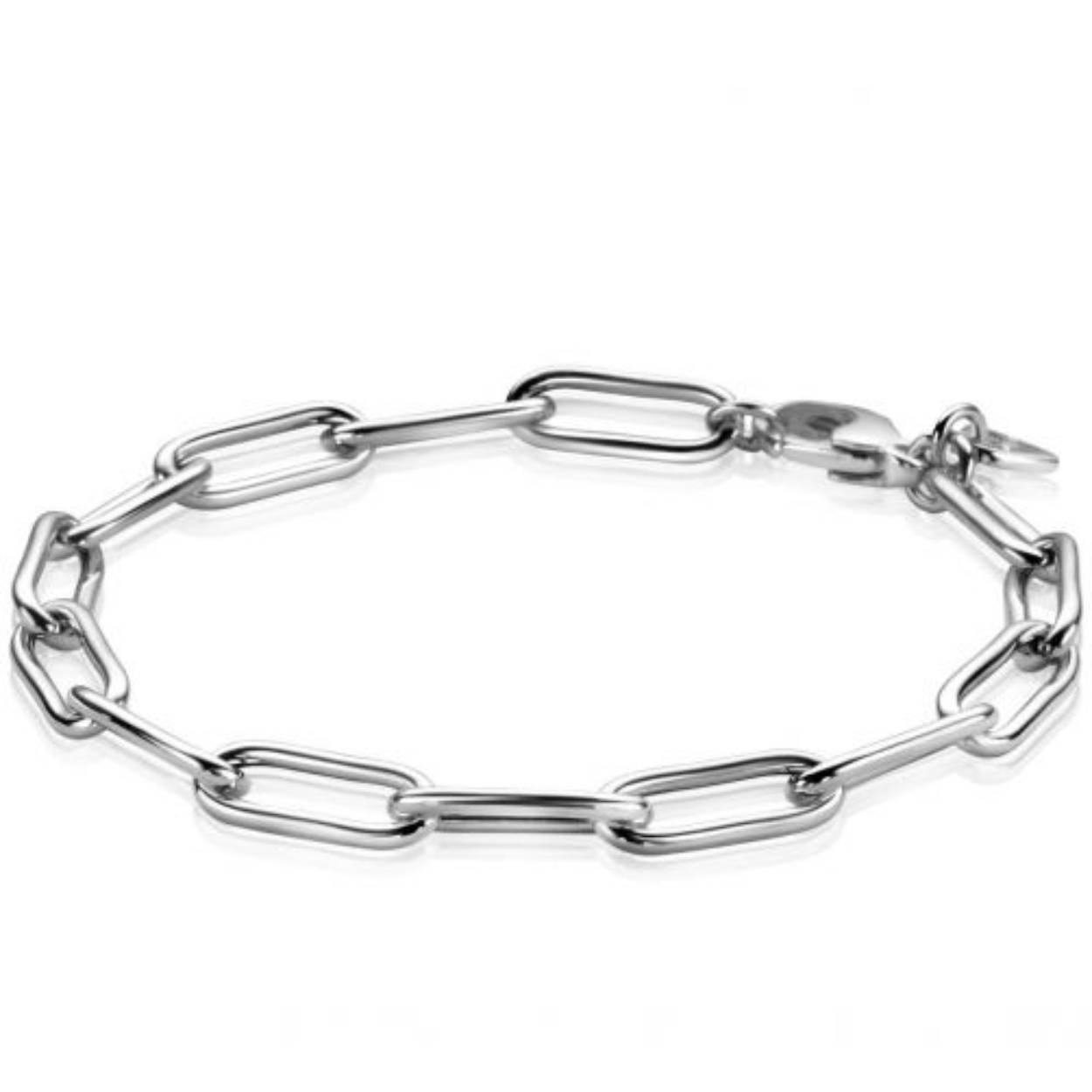 ZINZI zilveren armband met trendy paperclip schakels van 5,5mm breed. De lengte van de armband is 19 cm. Bij sluiting herkenbaar ZINZI, door het zilveren Zinzi hartje. Vervaardigd van eerste gehalte zilver (925) en voorzien van een extra rodiumlaag voor een langdurige glans.
