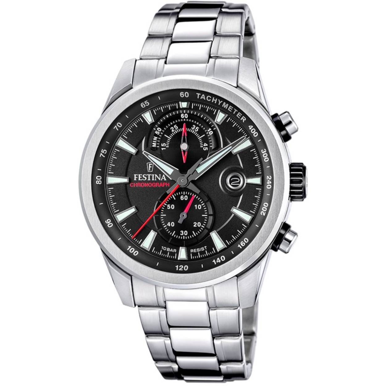Festina F20694/6 Heren Horloge - Chronograaf - Mineraalglas - Roestvrijstaal/Staal - Zilverkleurig - Ø 44 mm - Quartz - Vouw/Vlindersluiting