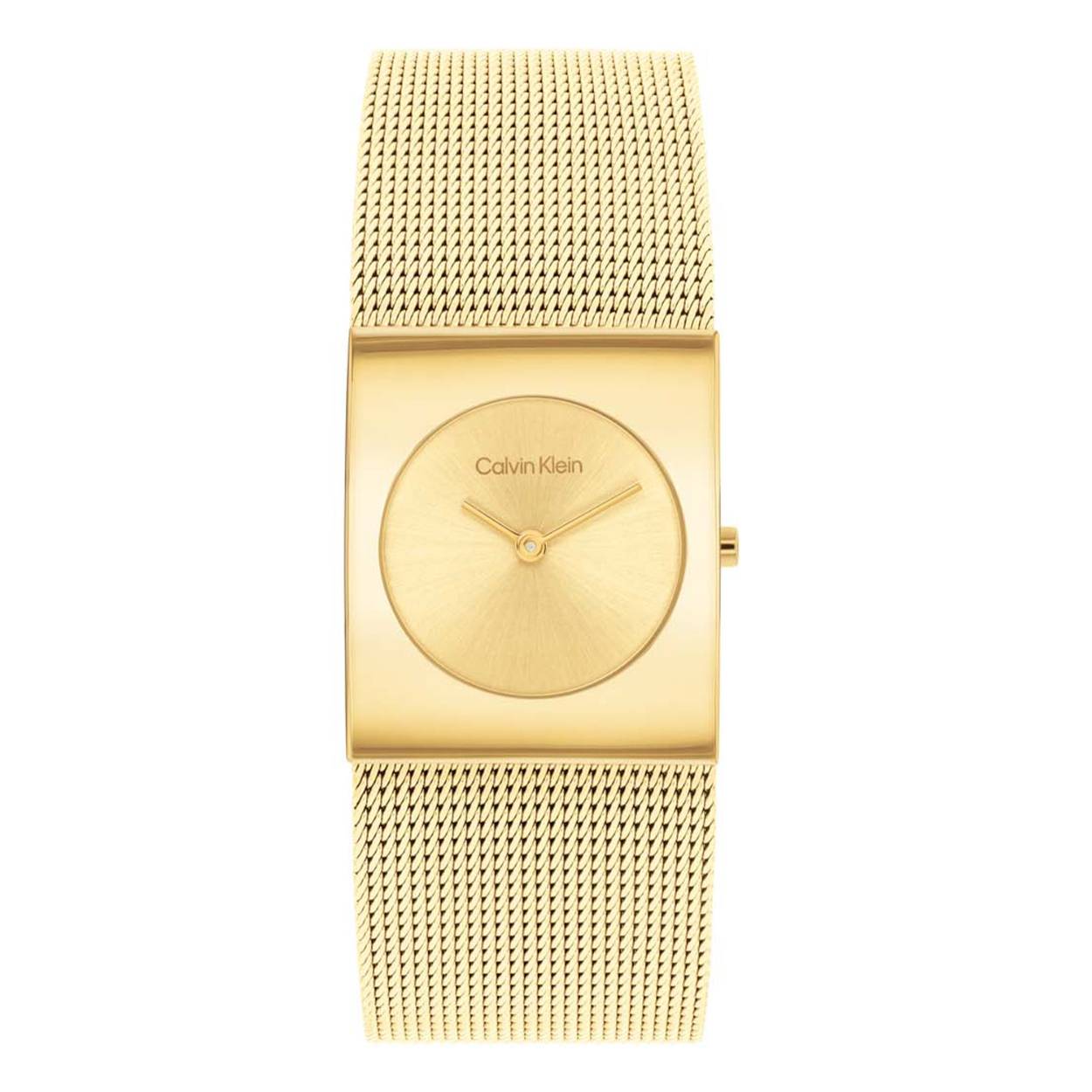 Dit Calvin Klein horloge behoort tot de Pulse collectie.
Referentienummer: CK25100062

Dit Calvin Klein dameshorloge is een chique en stoer ontwerp. De stijlvolle goudkleurige vierkante stalen kast heeft een goudkleurige sunray wijzerplaat met enkel wijzers en de merknaam. Strak aan de vol glimmende kast zit een goudkleurige milanese band met klapsluiting. Het opvallende horloge heeft een mineraalglas, een doorsnee van 24mm en is 3ATM.

