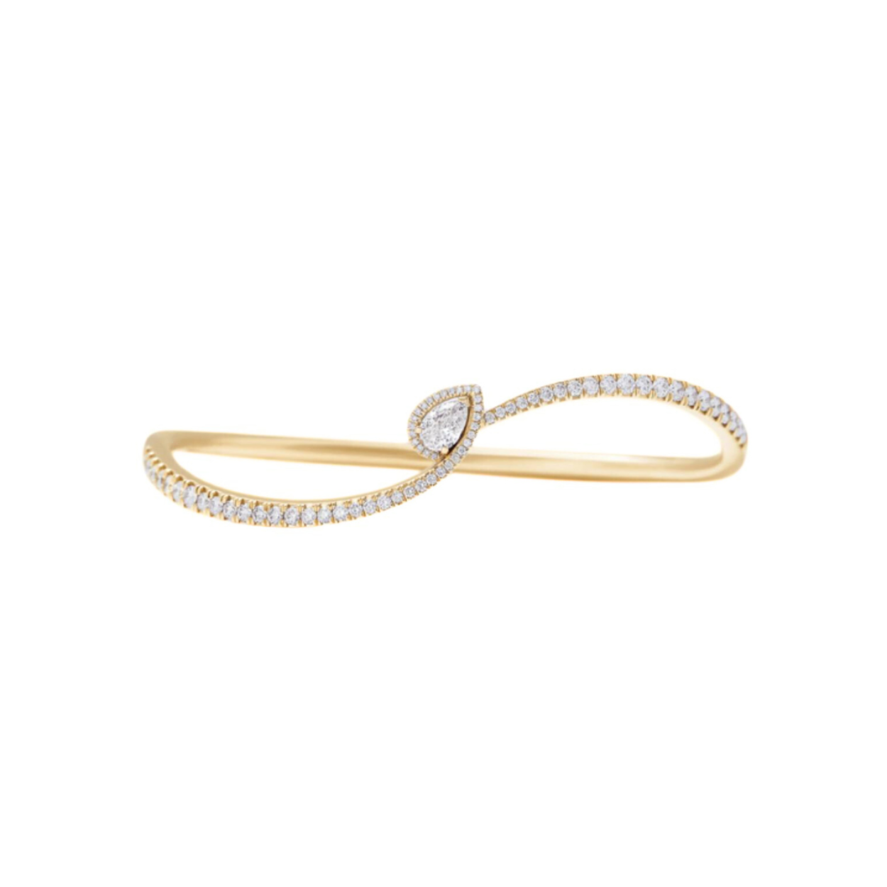 Roségouden by-pass armband met diamanten en centraal een peervormige diamant. 