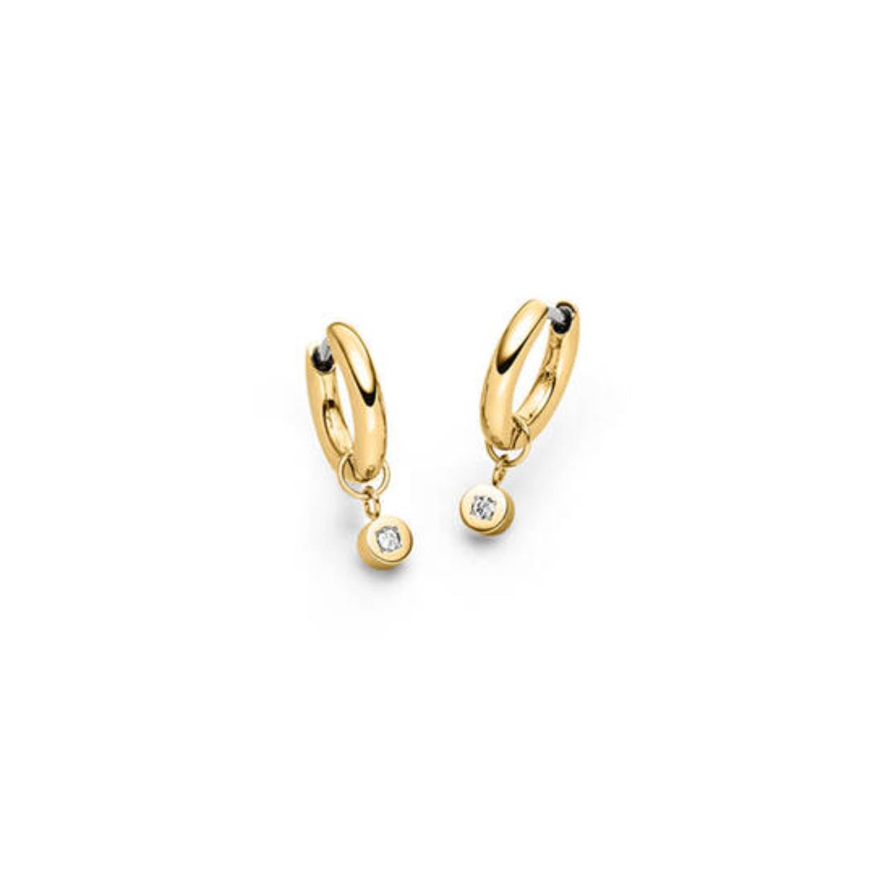 titanium oorringen met hangertjes met een diamantje, 2x 0002ct. goldplated titanium 