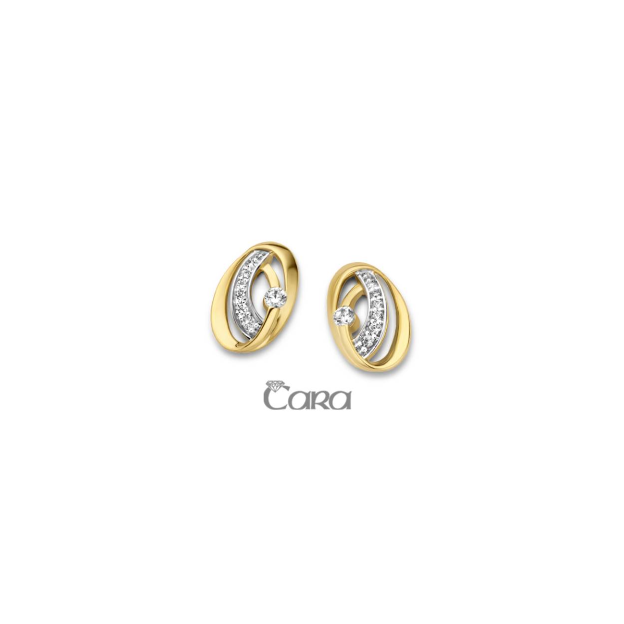 Cara oorstekers bicolor goud 18k gezet met zirconia