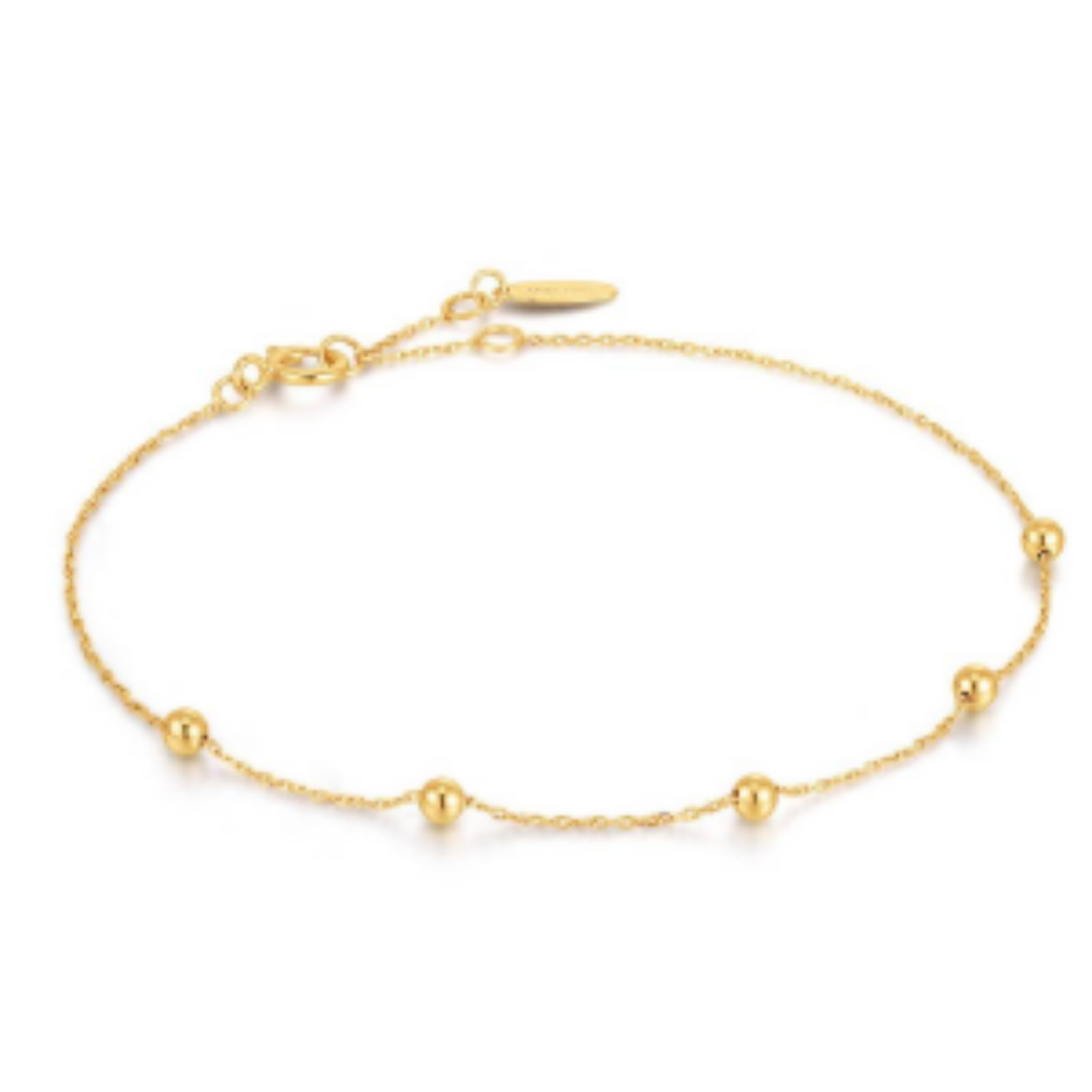 Geelgouden armband met bolletjes.
verstelbaar in 3 maten 
17 - 18 - 19 cm 