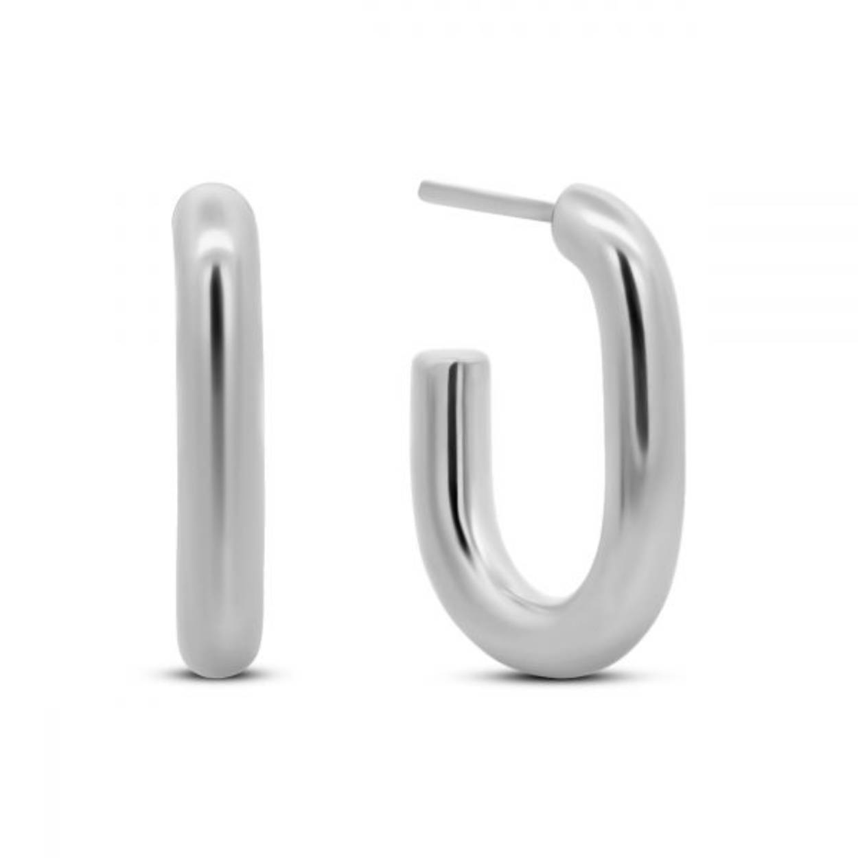 Stalen Creolen met steker. 24x18 mm. Breed 4mm