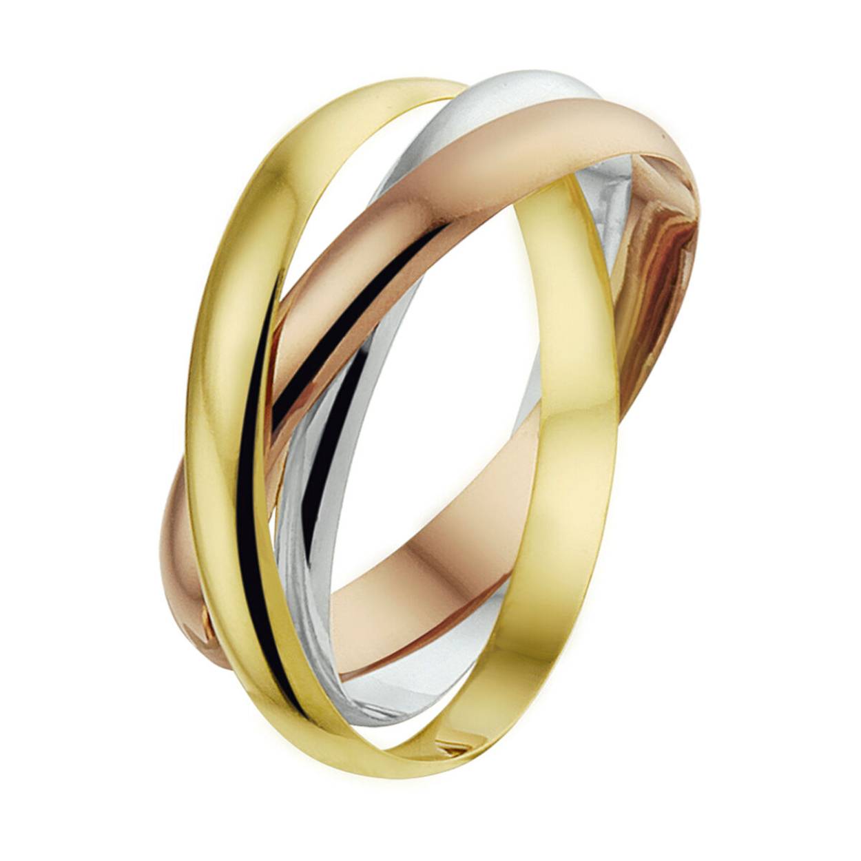 Beschrijving: Tricolor wit- rose- en geelgouden ring bestaande uit 3 in elkaar geplaatste losse ringen.
Uniekenummer serie: 30586
Verpakt per: 1
Doelgroep: dames
Ringmaat: 17.50 mm (55)
Breedte: 2.5 mm