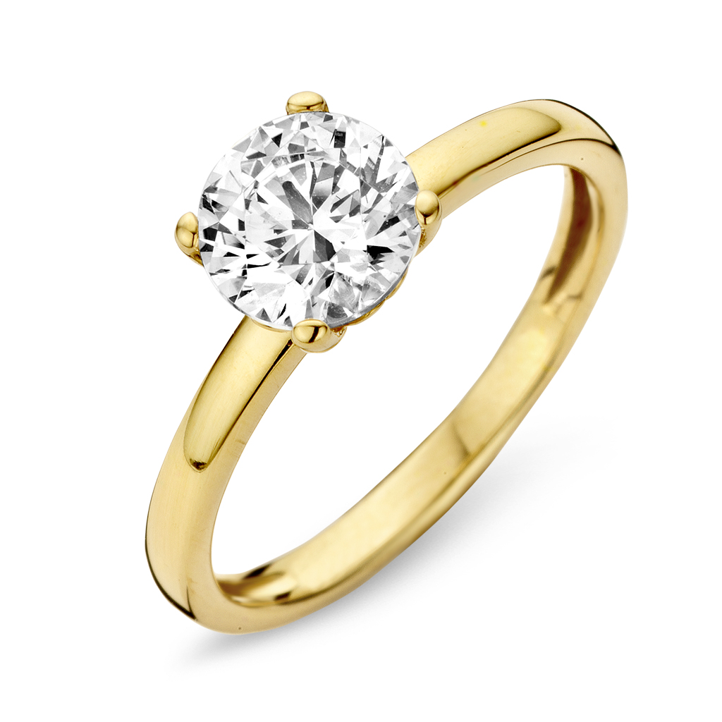 WIT gouden ring met zirkonium type 'solitaire', ideaal model als verlovingsring (Let op! De foto toont de ring met geel goud!)- 18 kt - Bijhorende oorstekers en hanger ook verkrijgbaar - Prijs kan variëren naargelang de goudprijs