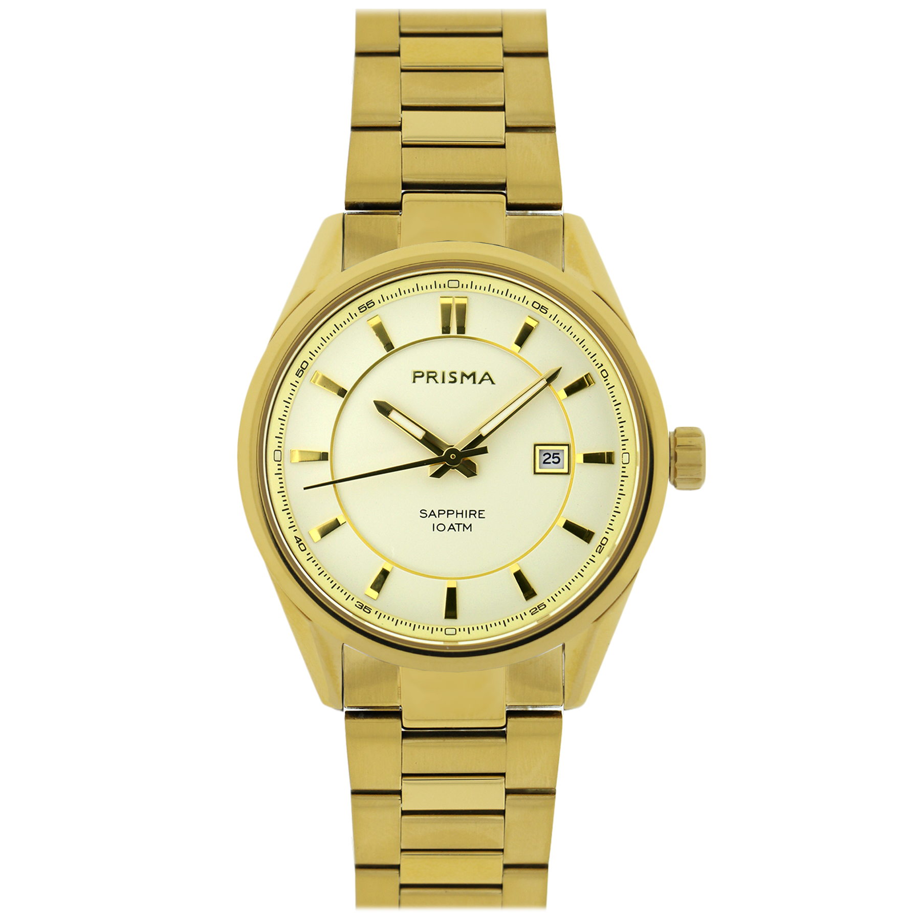 Prisma horloge P2062 heren edelstaal saffierglas 10 ATM

Algemeen
Geslacht: heren
Model: P.2062

Voordelen
– All stainless steel schakelband in het goudkleurig
– quartz
– wijzerplaat roomwit met goudkleurige streepjes
– boven gem. waterdicht: zwemmen/duiken
– glas is zeer krasvast
– ook voor brede pols (max. 230 mm)
– datum
– quartz uurwerk
– maat kast 39,5mm (breedte) 9,6mm (dikte)