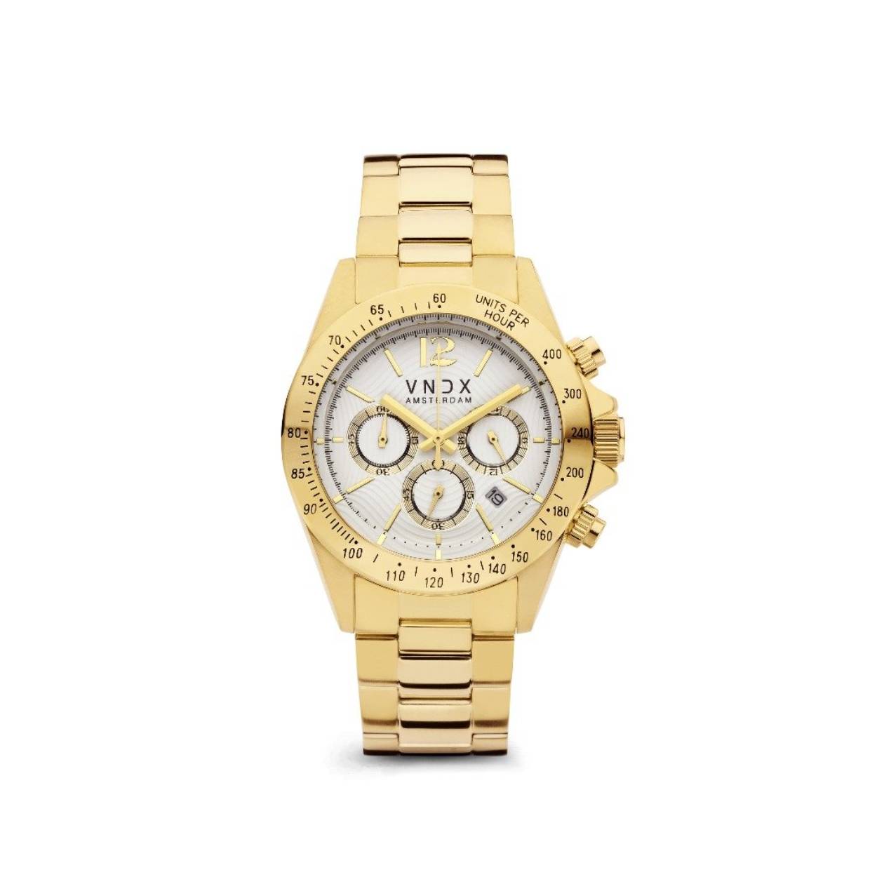 Dit is een prachtig horloge van het merk VNDX. Als je alleen voor goud gaat, zal dit horloge meer zijn dan je tijdwaarnemer. Met dit horloge laat je zien dat er maar één baas is, wees je eigen, ga voor goud.