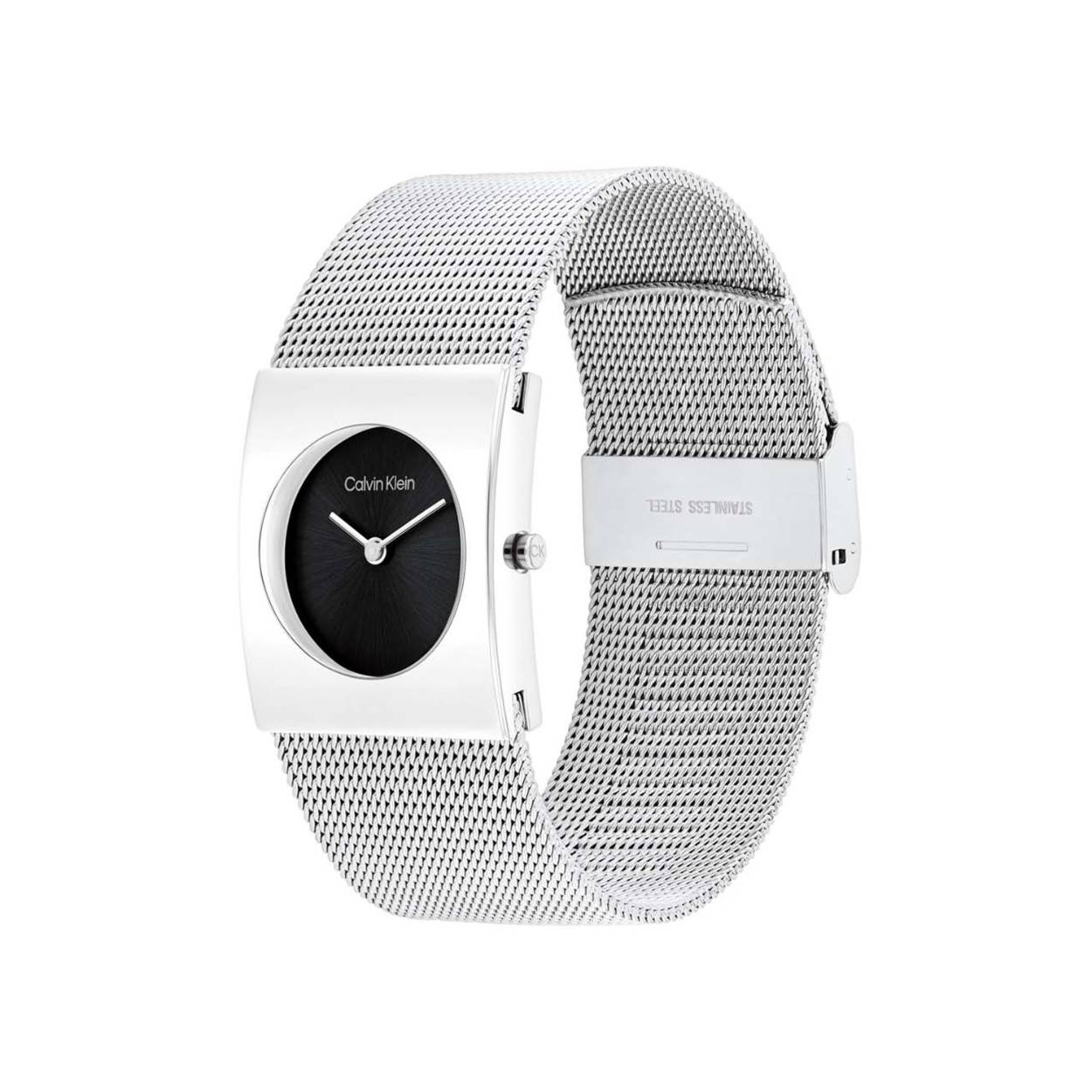 Calvin Klein CK25100061 Dames Staal Horloge 24mm 
Dit Calvin Klein dameshorloge met nr CK25100061 is een chique en stoer ontwerp. De stijlvolle zilverkleurige vierkante stalen kast heeft een zwarte sunray wijzerplaat met enkel wijzers en de merknaam. Strak aan de vol glimmende kast zit een zilverkleurige milanese band met klapsluiting. Het opvallende horloge heeft een mineraalglas, een doorsnee van 24mm en is 3ATM.

OVER CALVIN KLEIN
Calvin Klein is een wereldwijd lifestylemerk dat gewaagde, vooruitstrevende idealen en een verleidelijke, vaak minimalistische, esthetiek nastreeft. Calvin Klein werd groot in de jaren 70 door haar mode- en merkjeans collecties. In de jaren 80 lanceerde Calvin Klein haar spraakmakende ondergoed dat uitdrukkelijk van logo ’s voorzien was. Vanwege het grote succes is het merk ook succesvol uitgerold in Accessoires, Parfums, Home, Brillen, Golf, Horloges en Sieraden.
Sinds de oprichting in 1968 door Calvin Klein, heeft het merk haar reputatie opgebouwd als leider in de Amerikaanse mode, dankzij een cleane esthetiek en innovatieve ontwerpen. Calvin Klein wil haar publiek verleiden en inspireren door middel van provocerende beelden en opvallende ontwerpen die prikkelen. 

SPECIFICATIES:
- Mineraalglas
- Zilverkleurige stalen kast
- Zwarte sunray wijzerplaat 
- Zilverkleurige milanese band
- Rechte kastvorm, Ø 24mm
- 3ATM