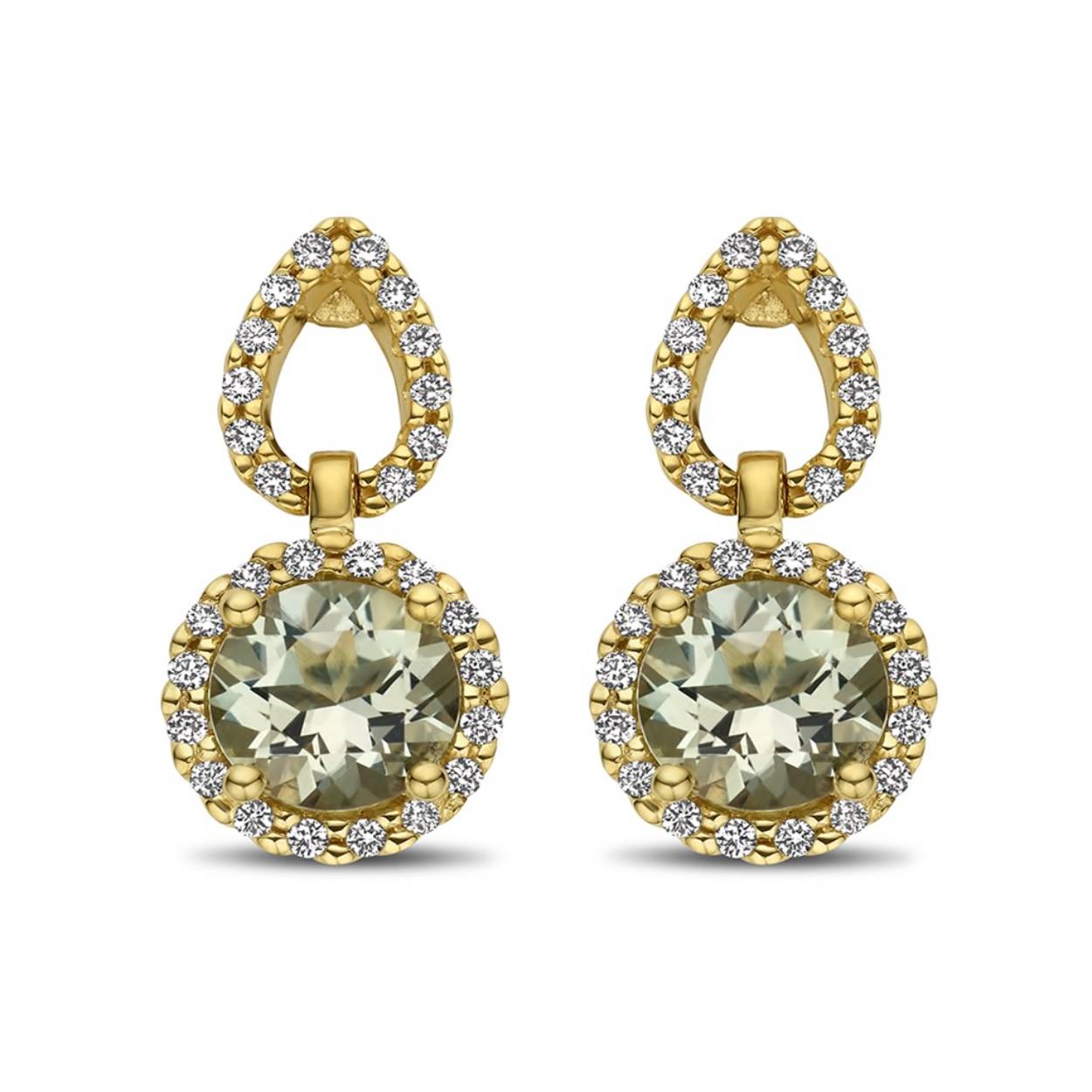Ooringen geel goud 18kt met diamanten en blauwe topaas.