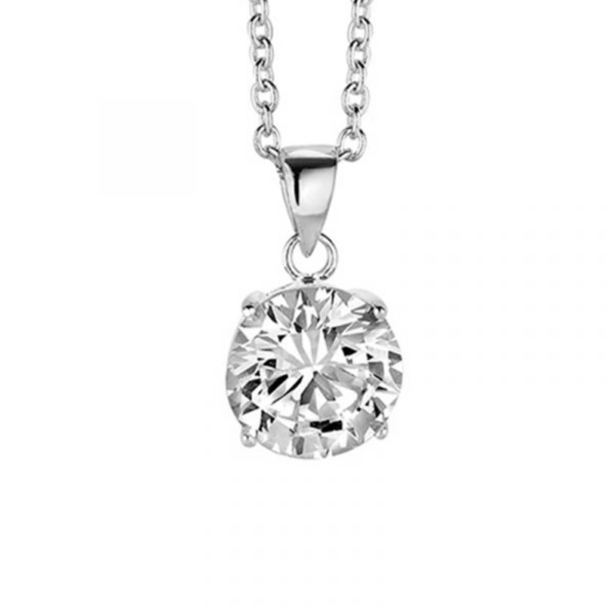 Zilveren collier met hanger - zirkonia rond 10 mm - lengte 40 + 5 cm