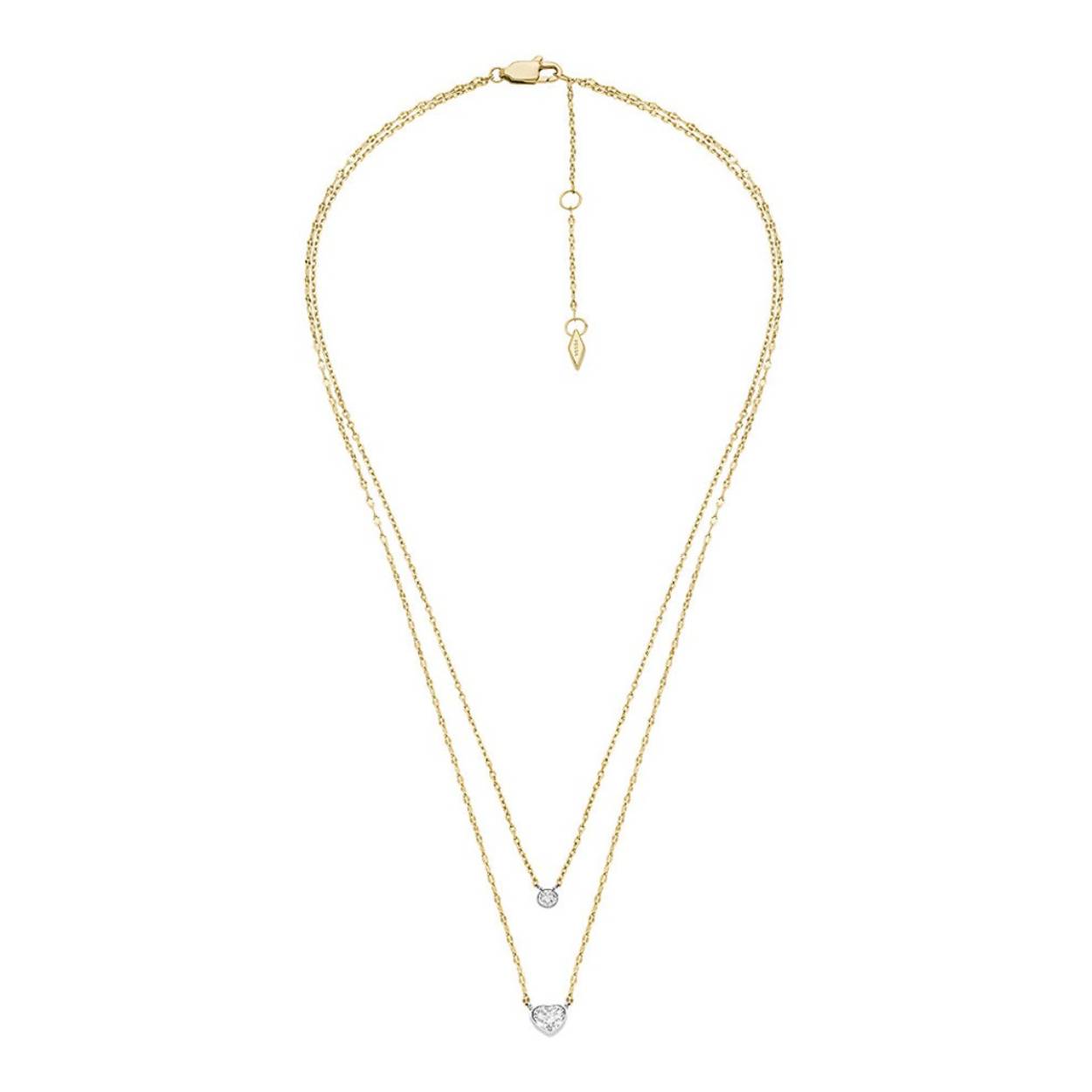 Deze ketting is een stijlvol sieraad dat gemaakt is van roestvrij staal. De ketting heeft een lengte van 36-41 centimeter. Niet alleen is deze ketting perfect te combineren met jouw favoriete sieraden, maar ook met leuke andere items in de Fossil collectie.

Deze schakelketting is gemaakt van tweekleurig roestvrij staal en heeft een karabijnsluiting.