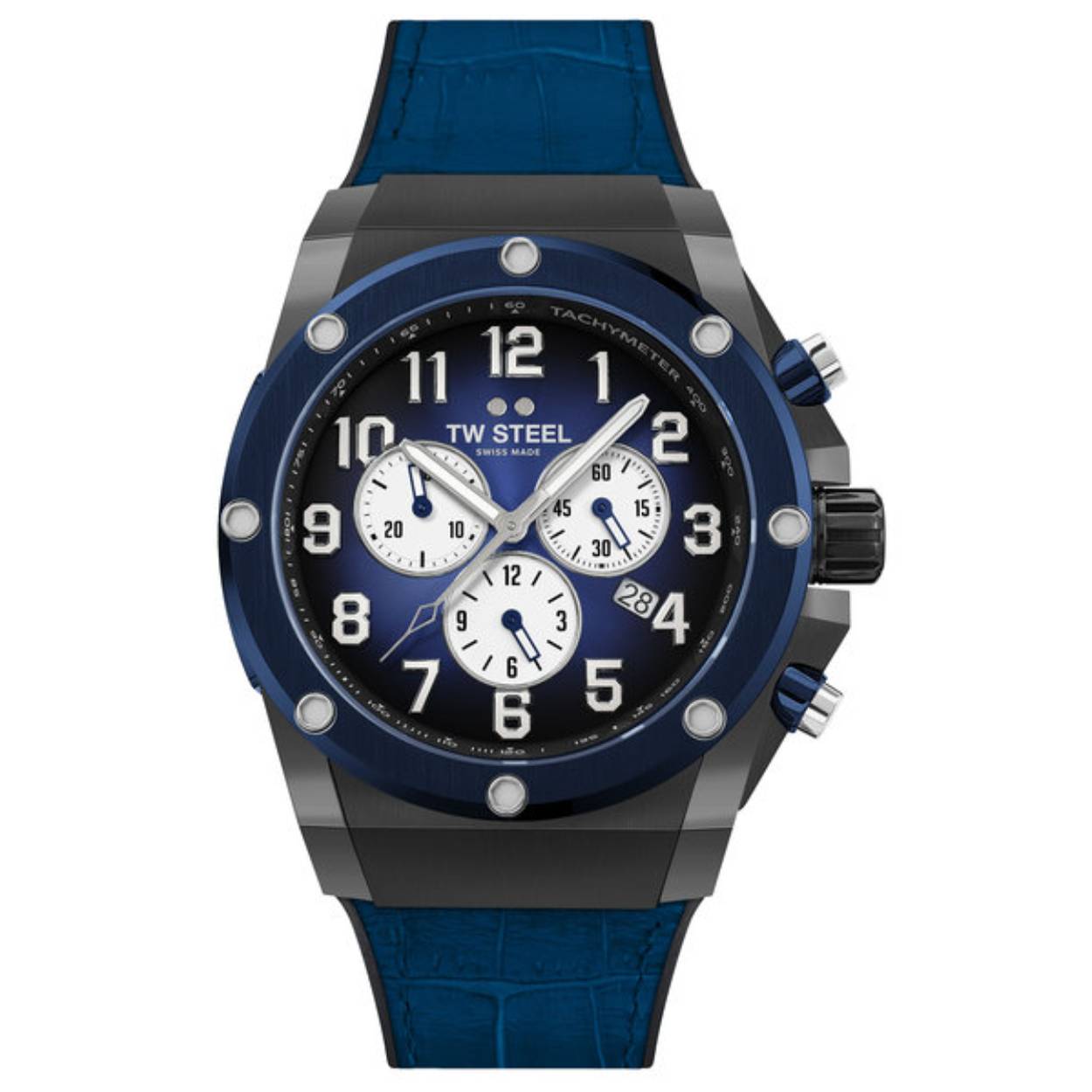 Deze limited edition biedt de hoogste kwaliteit voor een onovertroffen prijs. De Swiss made ACE134 is voorzien van een Zwitserse chronograaf en beschikt over een blauwe band van crocoleer op zacht rubber, ontspiegeld saffierglas en 5 jaar wereldwijde garantie.