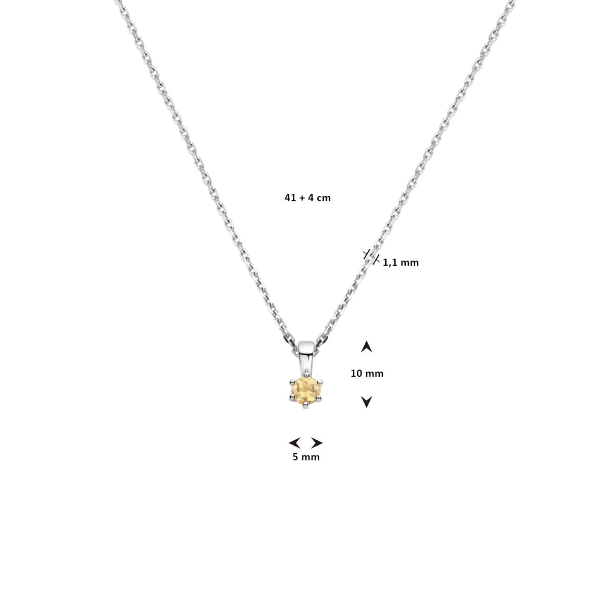 Gerhodineerd 925 zilveren collier met een geboortesteen hanger. Het collier heeft een draaglengte van 41cm en een extensie van 4cm. De schakelbreedte is 1.1mm. Uitgevoerd met een karabijn sluiting.