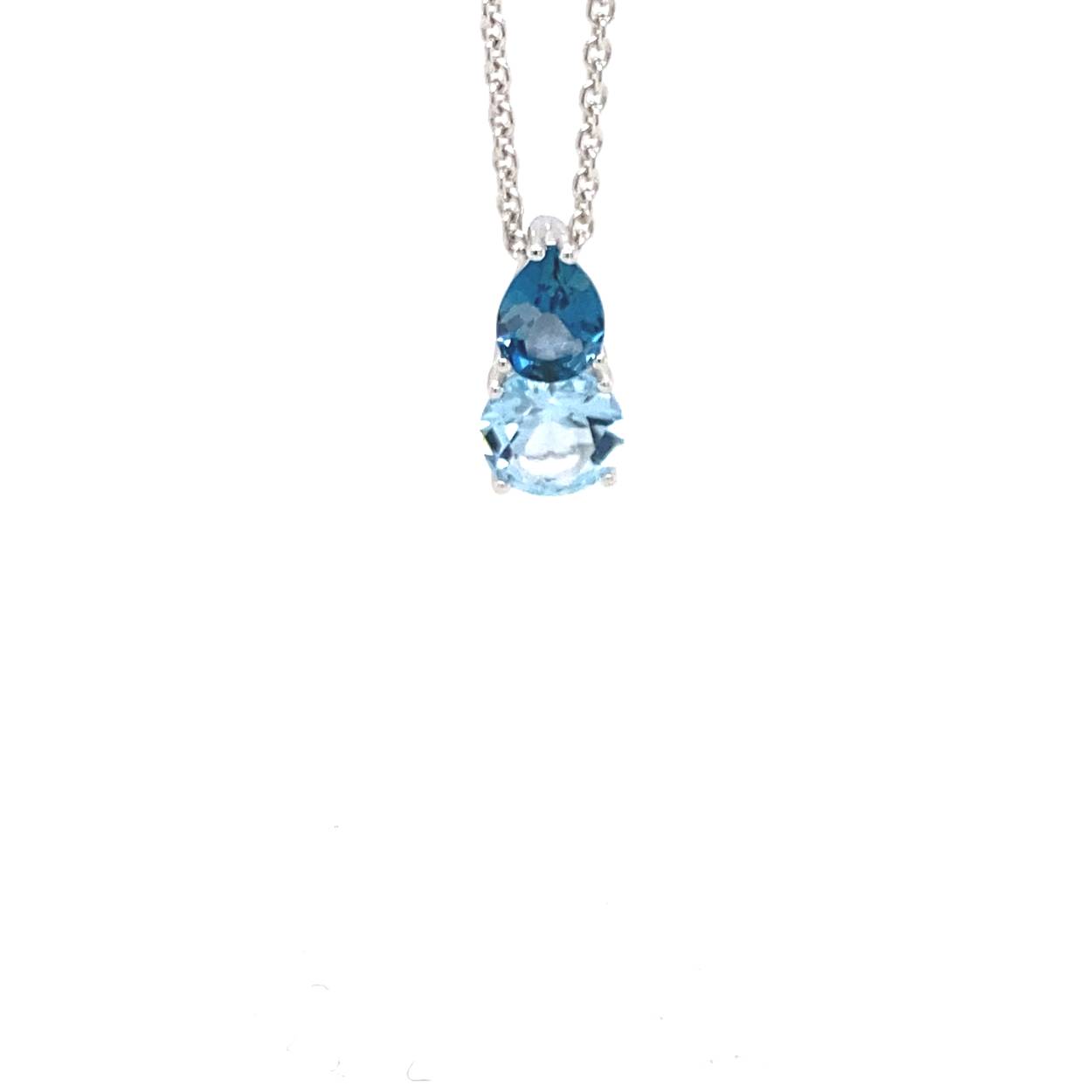 witgouden hanger met londonblue en swiss blue topaas