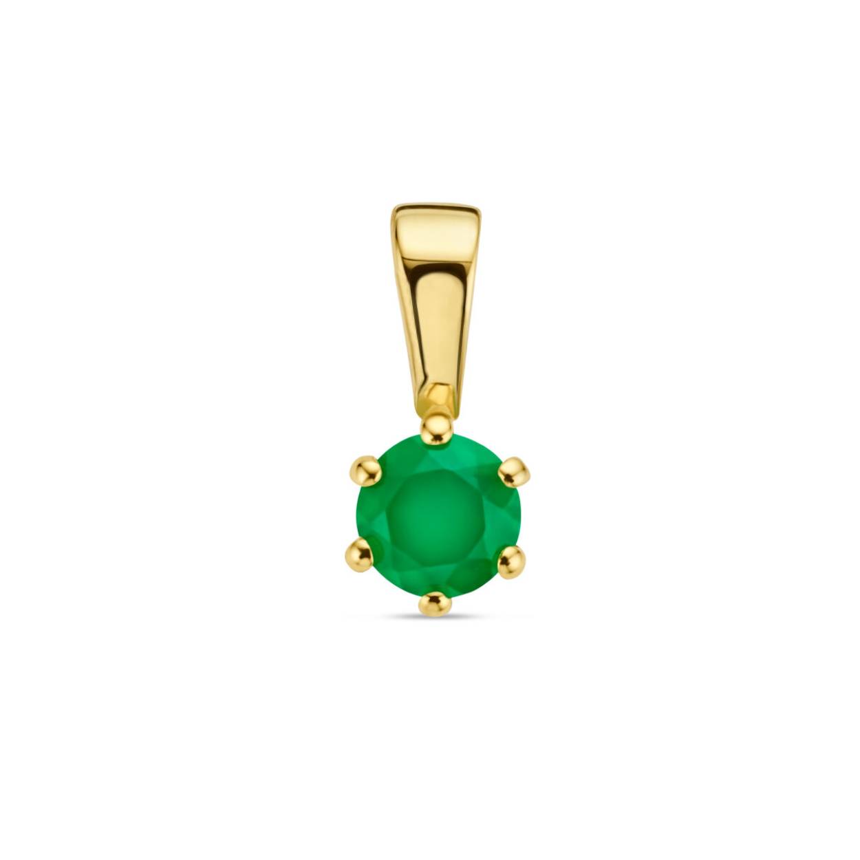 14k Geelgouden hanger uitgevoerd met een groen agaat.
