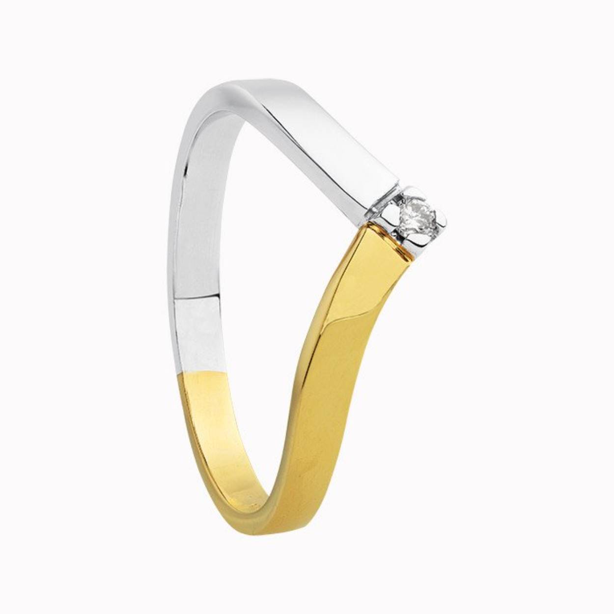 14 karaat gouden ring met 0,03 crt briljant geslepen natuurlijke diamant. Diamant kwaliteit Top Wesselton VVS/VS.