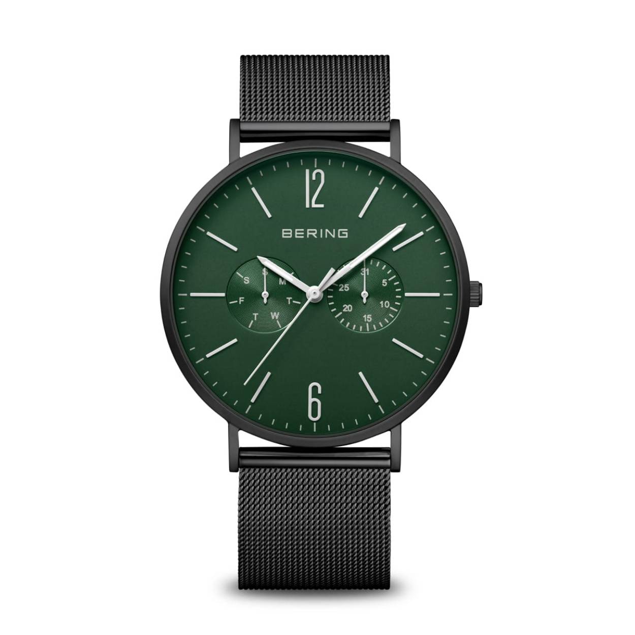 Bering heren horloge groen staal /dag-datum 14240-128