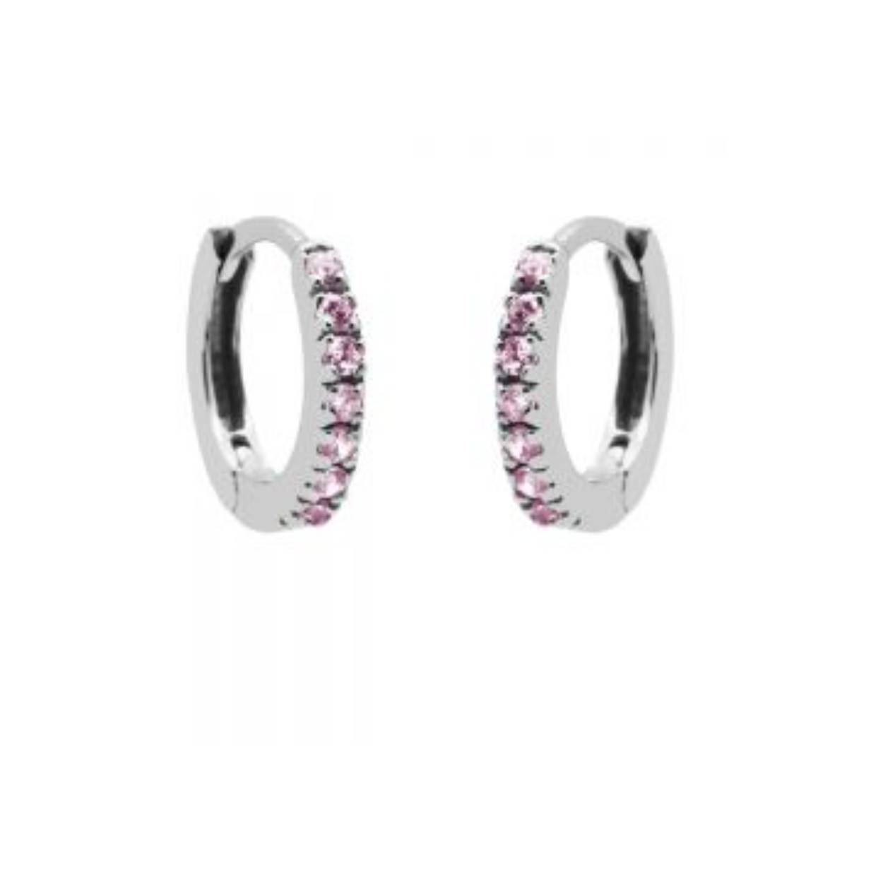 Plain Hoops Round Pink Zirconia 13MM Silver
