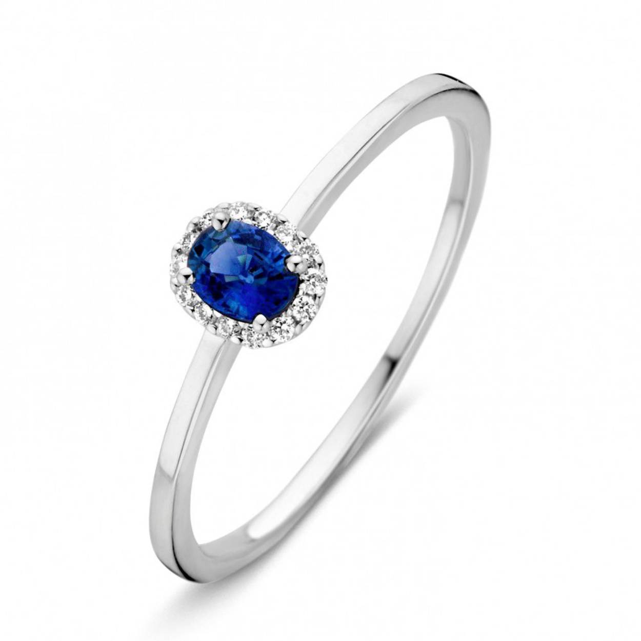Witgouden Ring met Saffier en Diamant