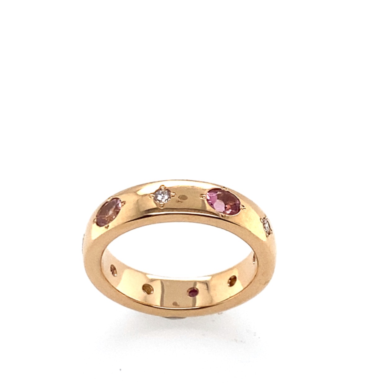 18 krt rosé gouden damesring met roze toermalijn en diamant 0.15 si/tw