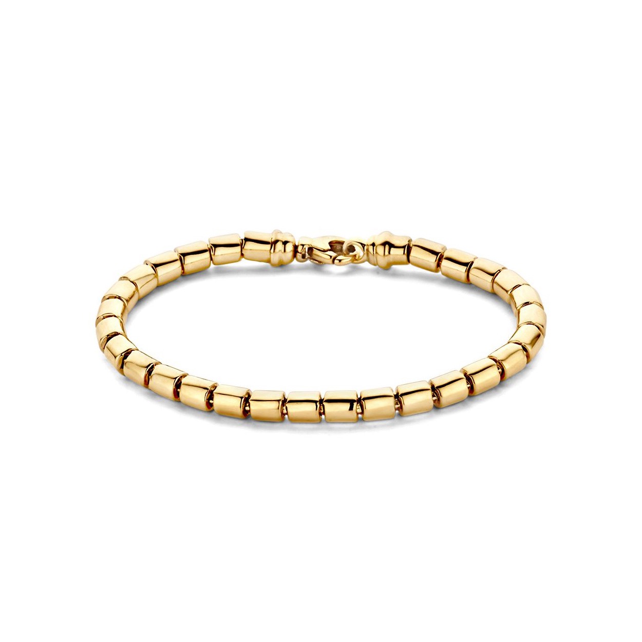 Klassieke gouden schakelarmband met luxe karabijnsluiting.
