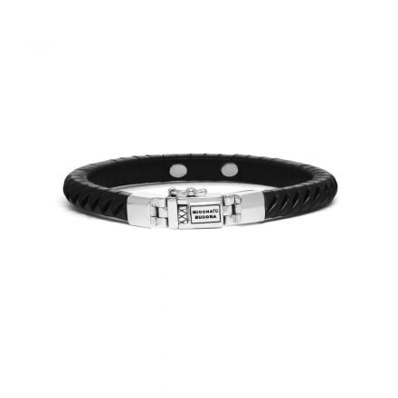 162BL E - Komang Small Leder Armband Zwart maat medium