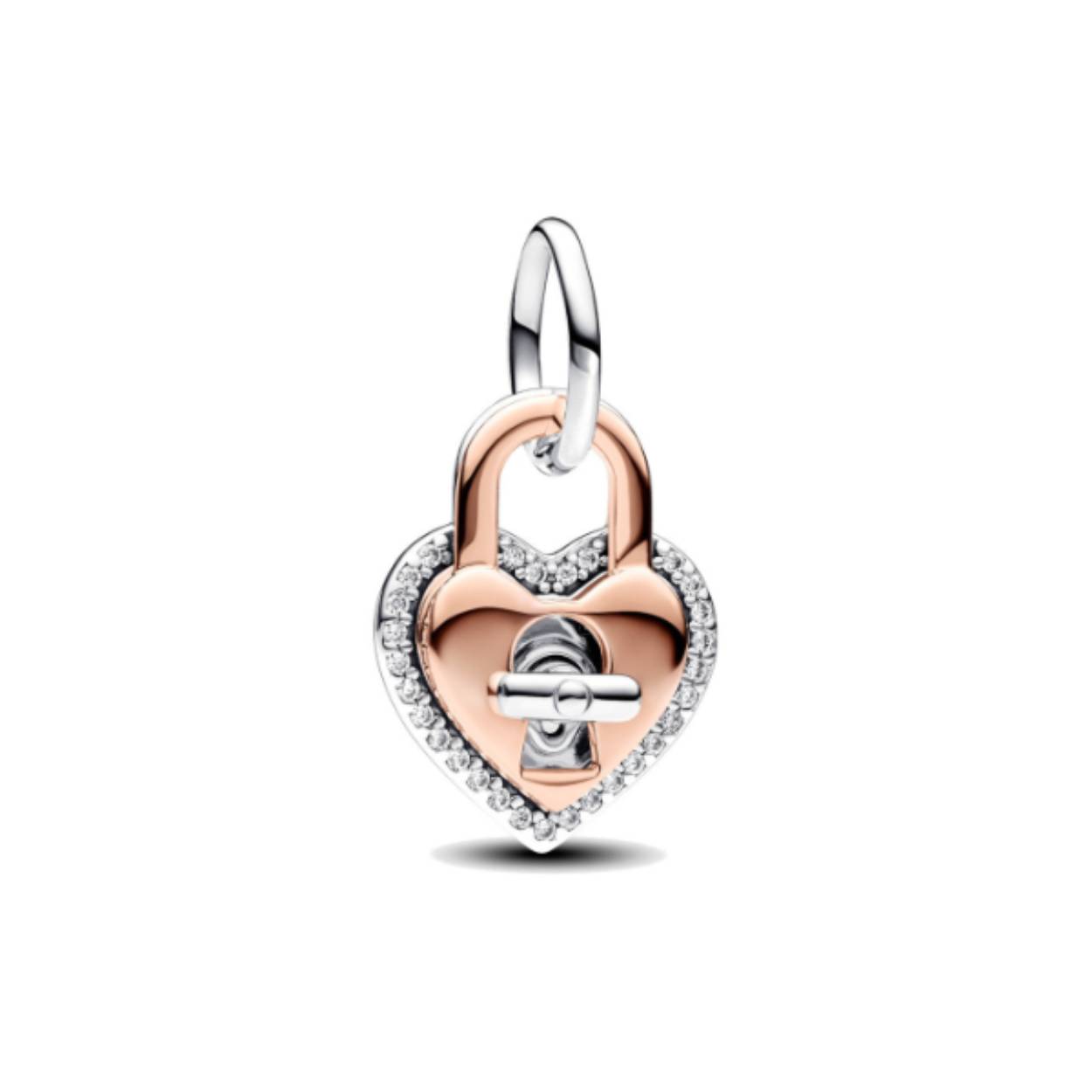 Hangslot hart Sterling zilver en 14k ros� vergulde bengele met een heldere kubieke zirkonia
