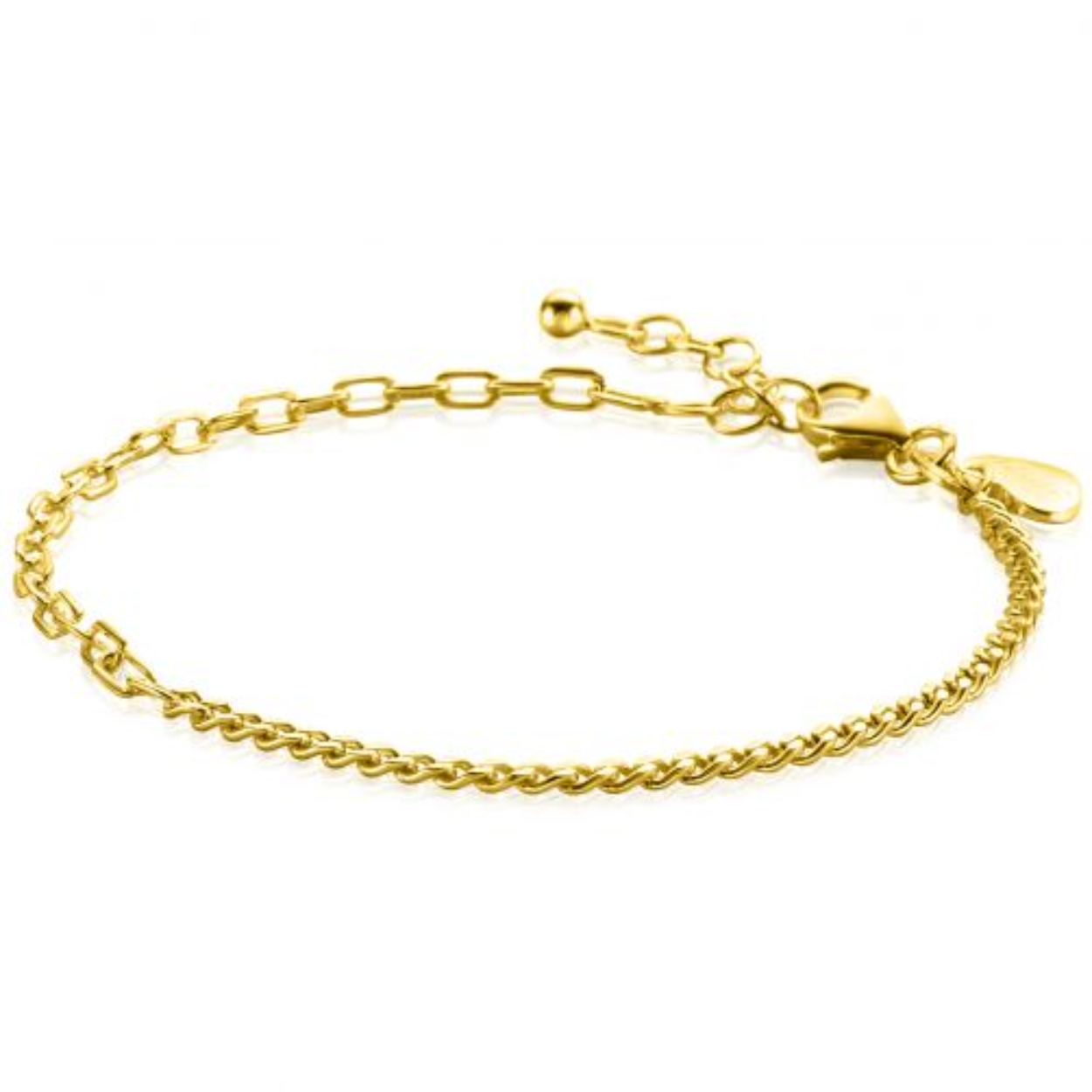 ZINZI gold plated zilveren armband met twee trendy schakels gecombineerd: gourmet en paperclip schakels. De schakels zijn 2,7mm breed. De lengte is te variëren tussen 17 en 20cm. De armband is vervaardigd van eerste gehalte zilver (925) en extra geelverguld.
